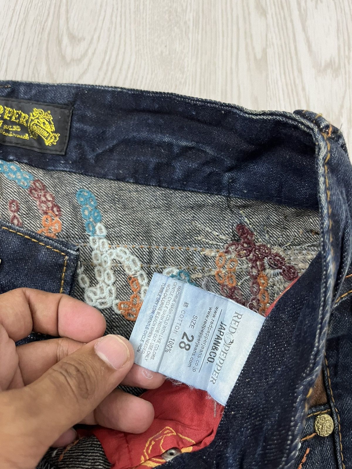 CRAZY🤯 Flare Red Pepper Embroided Trible Style Jeans