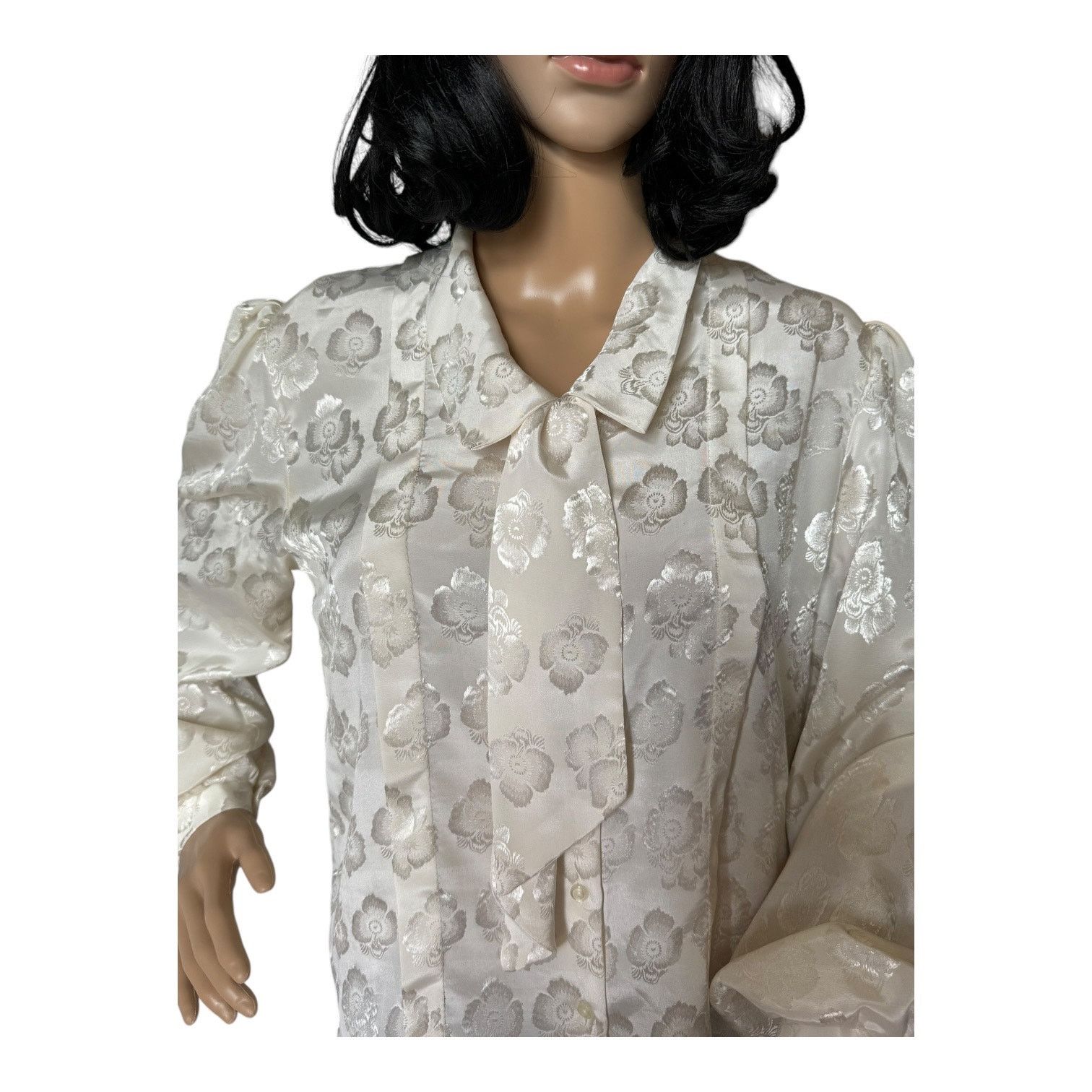 Vintage Vtg JOZELL Puff Sleeve cream print blouse necktie 9/10 Size M / US 6-8 / IT 42-44 - 11 Thumbnail