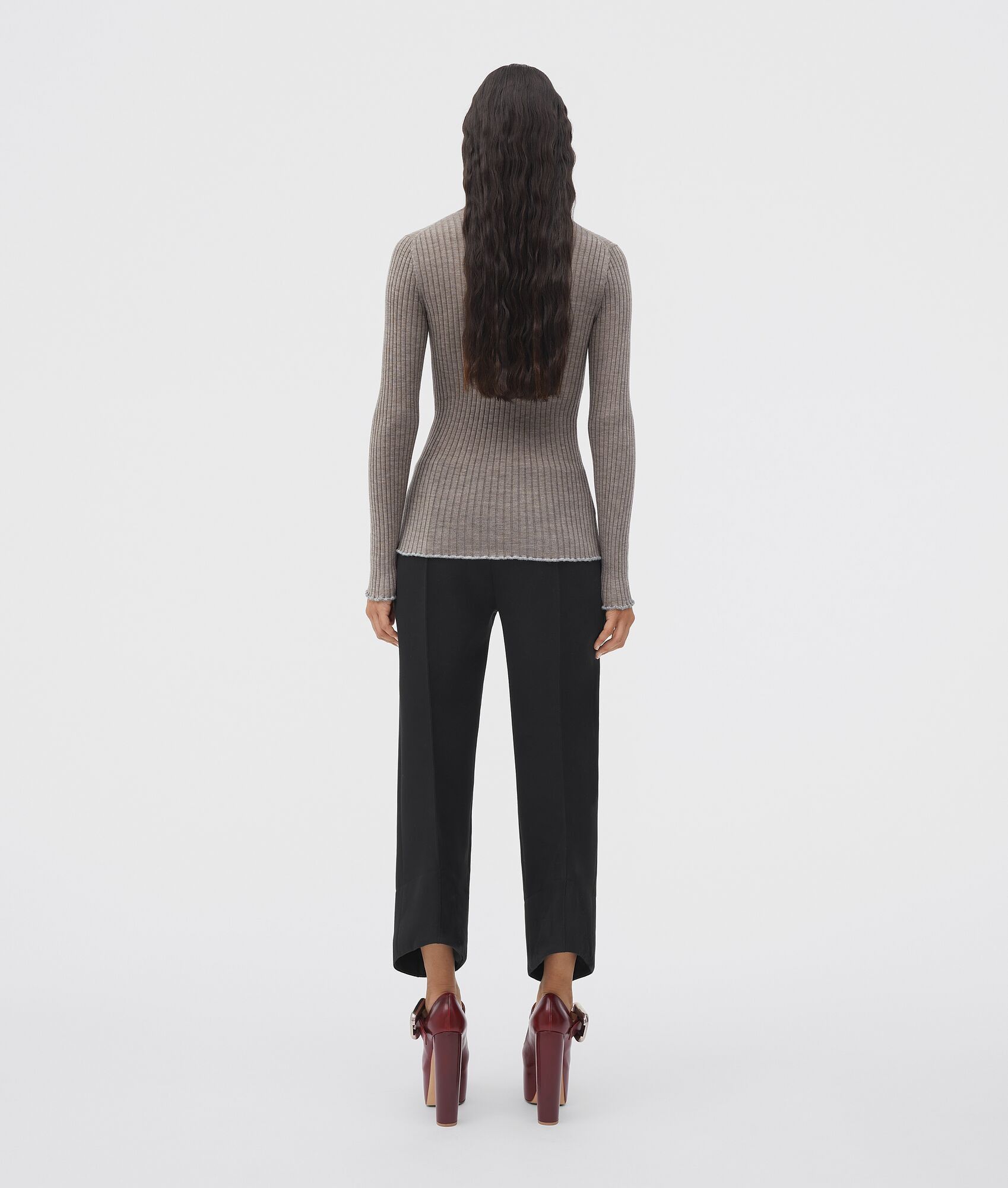Bottega Veneta o1bcso1str0225 Silk Cashmere Ribbed Jumper in Sand Melange Size L / US 10 / IT 46 - 3 Thumbnail