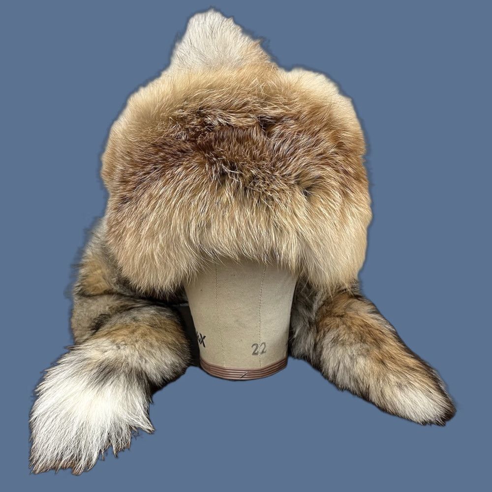 Vintage Sod Fur Trapper Hat Ushanka Style Double Tail Ears Red fox OS Unisex Adults Winter Fur Ear Flap Vintage Retro Mongolian Holiday Casual Travel Size ONE SIZE - 1 Thumbnail