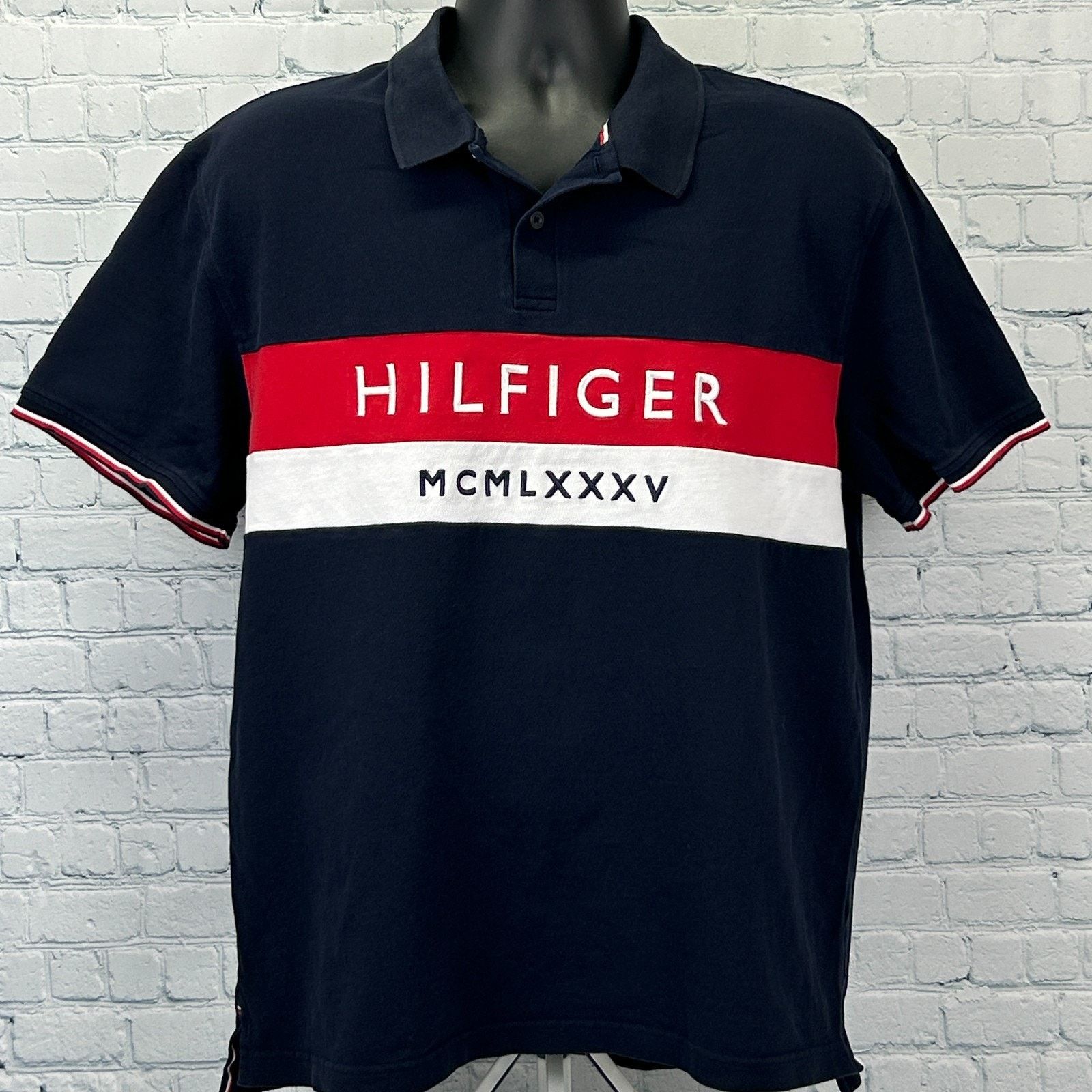 Tommy Hilfiger Tommy Hilfiger Polo Shirt Blue Colorblock XL X-Large Size US XL / EU 56 / 4 - 2 Thumbnail