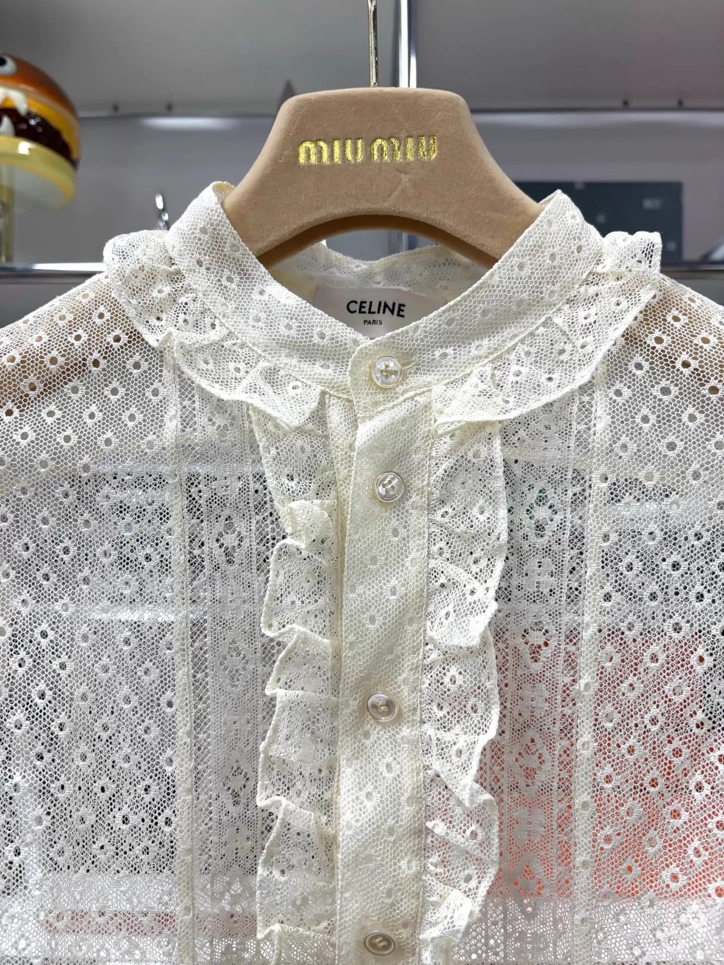 Celine Celine Ivory Ruffled Lace Blouse 36 Size XS / US 0-2 / IT 36-38 - 2 Thumbnail