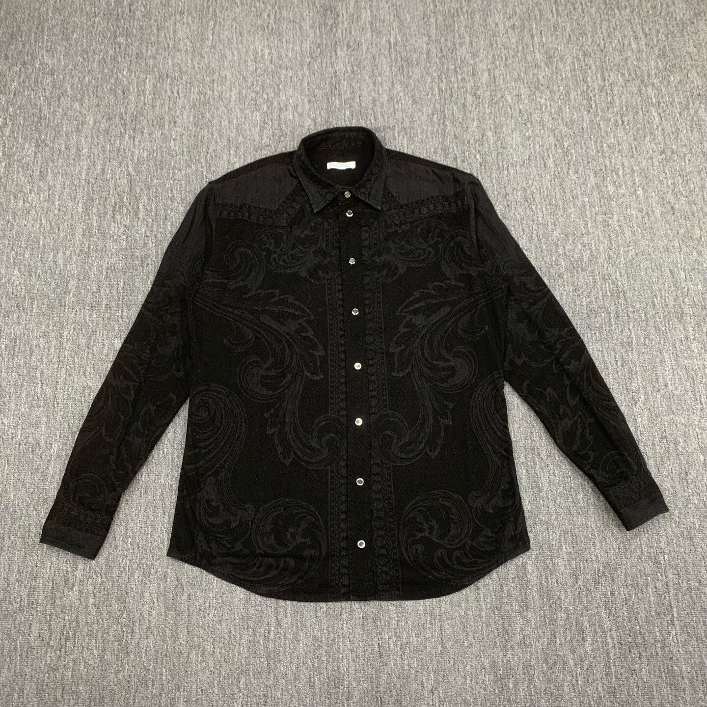versace black floral print button-up shirt