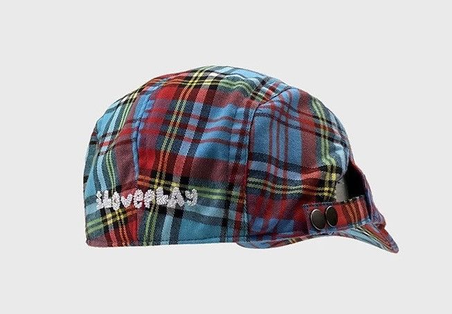 Japanese Brand Retro punk y2k colourful check plaid tartan flat cap hat Size ONE SIZE - 3 Thumbnail