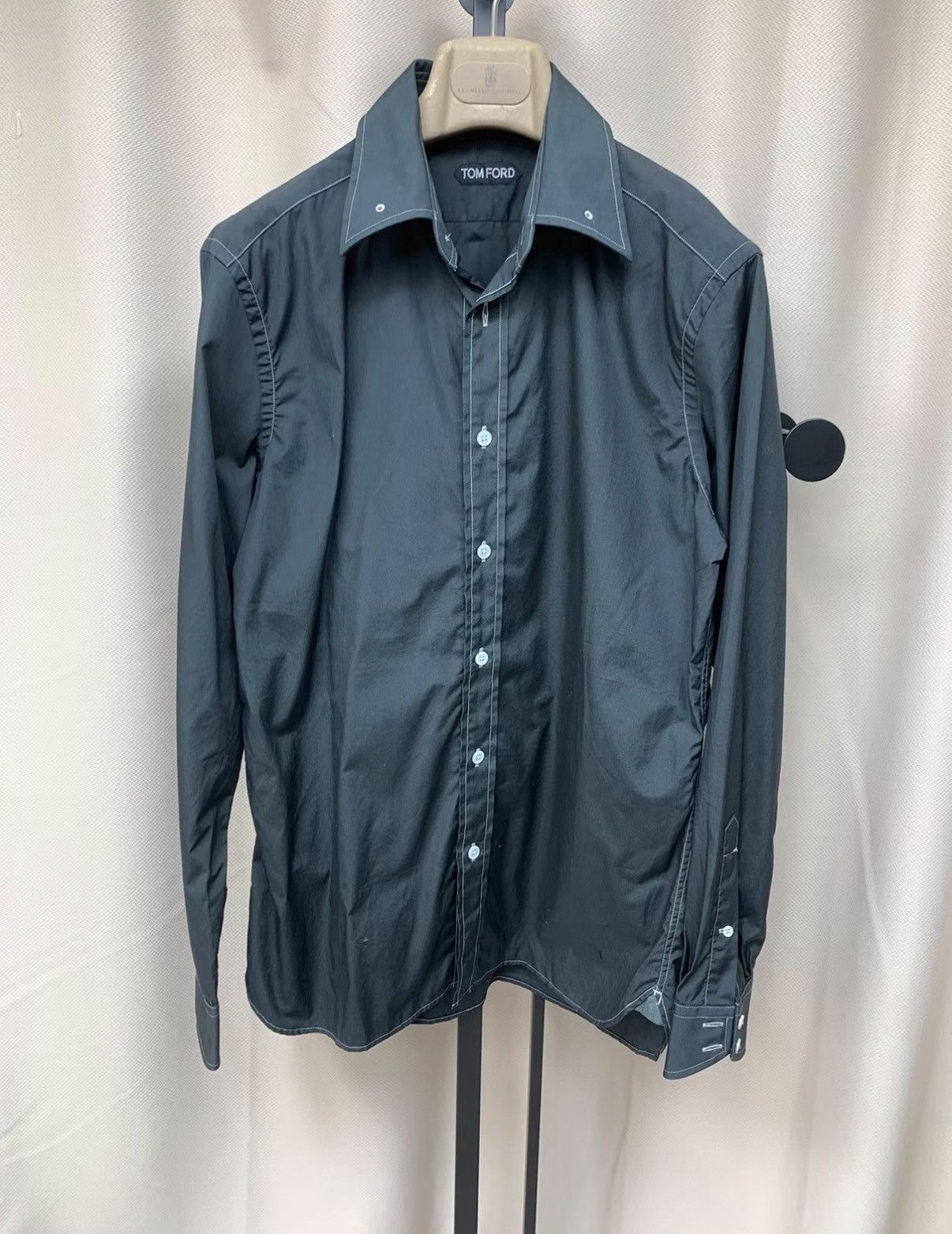 Tom Ford TOM FORD Dark Green Mercerized Cotton Formal Shirt Size US L / EU 52-54 / 3 - 1 Thumbnail