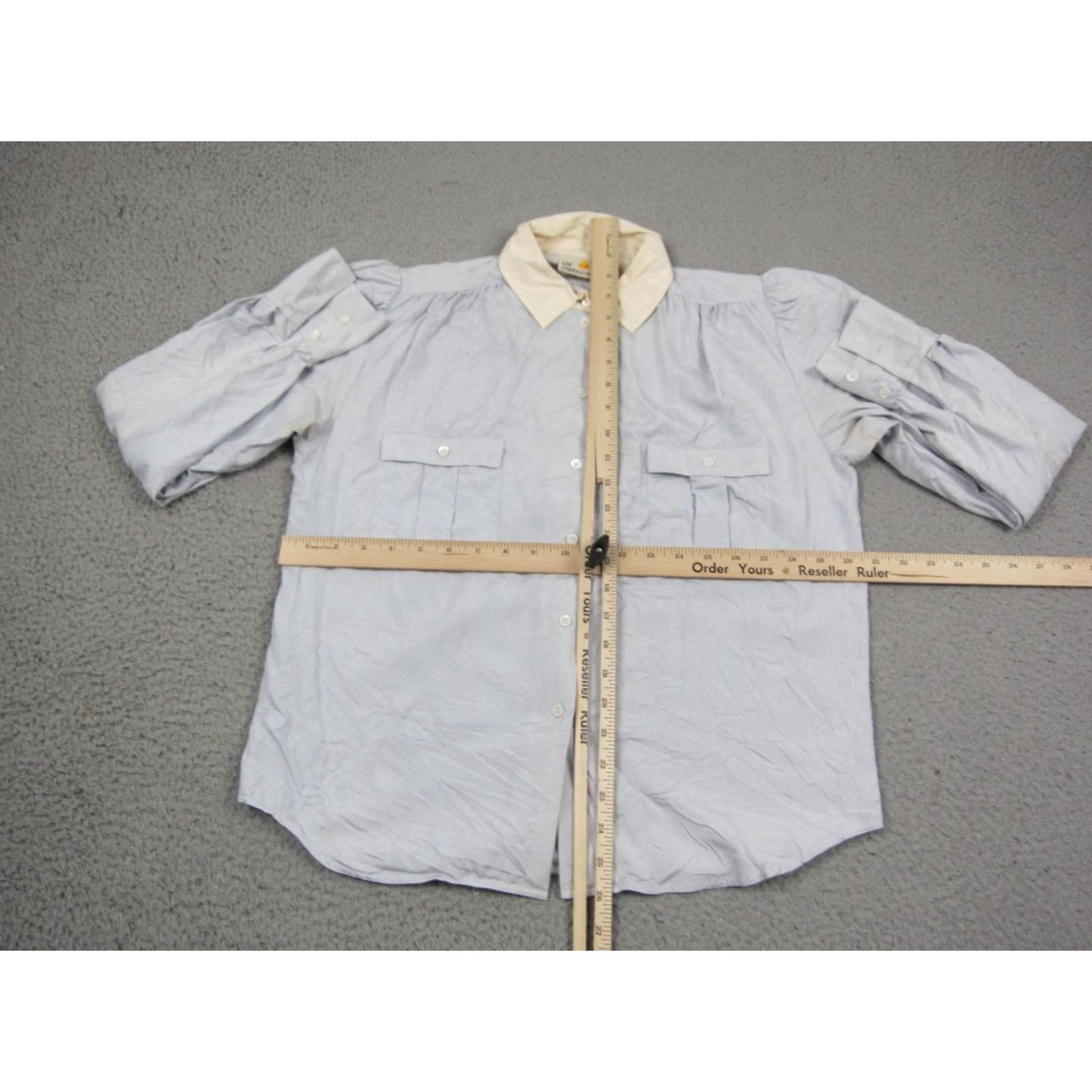 Liz Claiborne VINTAGE Liz Claiborne Shirt Womens 8 Blue Silk Button-Up 90s 80s Small Stain Pattern Solid Size M / US 6-8 / IT 42-44 - 6 Thumbnail