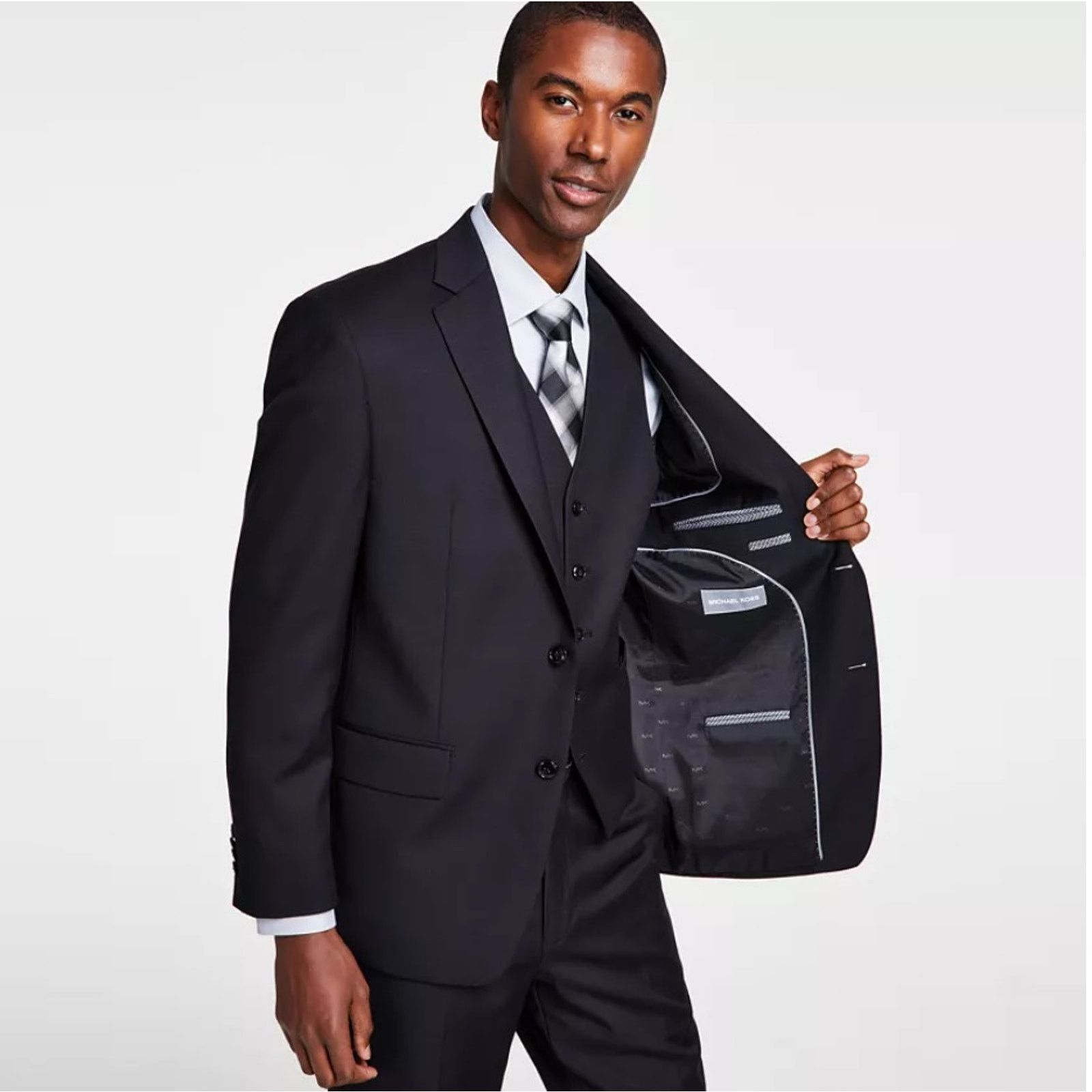 Michael Kors Michael Kors Men's Black Wool Classic-Fit Suit Blazer 44R Size 44R - 3 Thumbnail