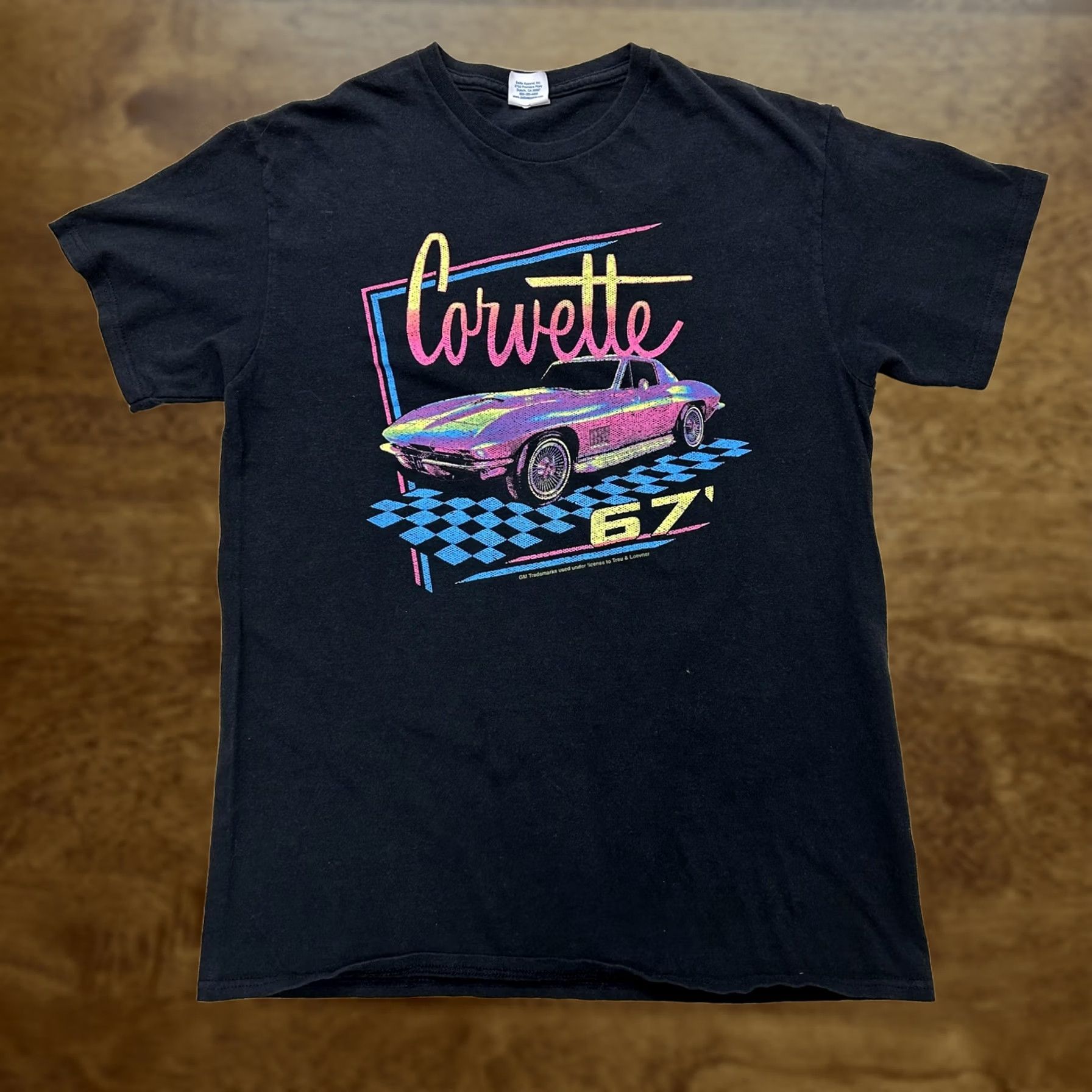 Delta VINTAGE Corvette Delta Shirt Mens Medium Black 67 Neon Car Racing Graphic Tee T-Shirt Size US M / EU 48-50 / 2 - 1 Thumbnail