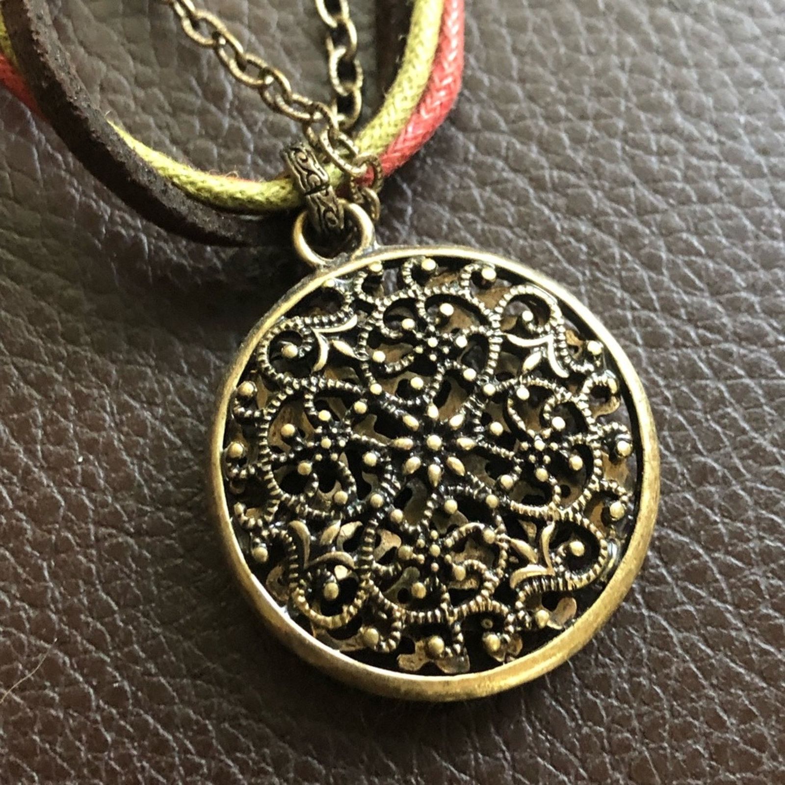 Jewelry Brass filigree pendant multi strand cord chain necklace Size ONE SIZE - 7 Thumbnail