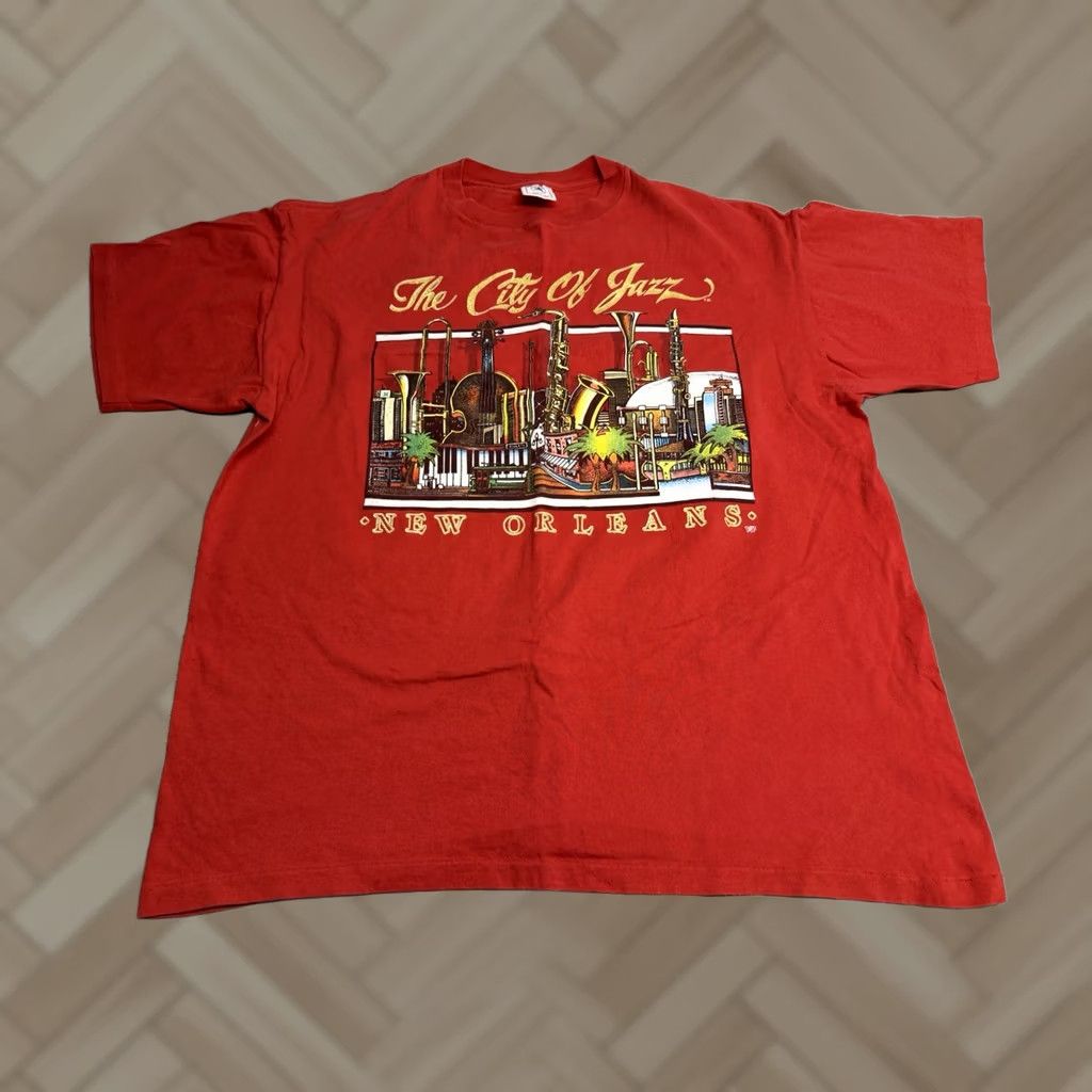 Delta Vintage City Of New Orleans T-Shirt Delta XL Red Jazz USA Shirt Unisex Adults 80s 90s Crew Neck Short Sleeve Size US XL / EU 56 / 4 - 1 Thumbnail