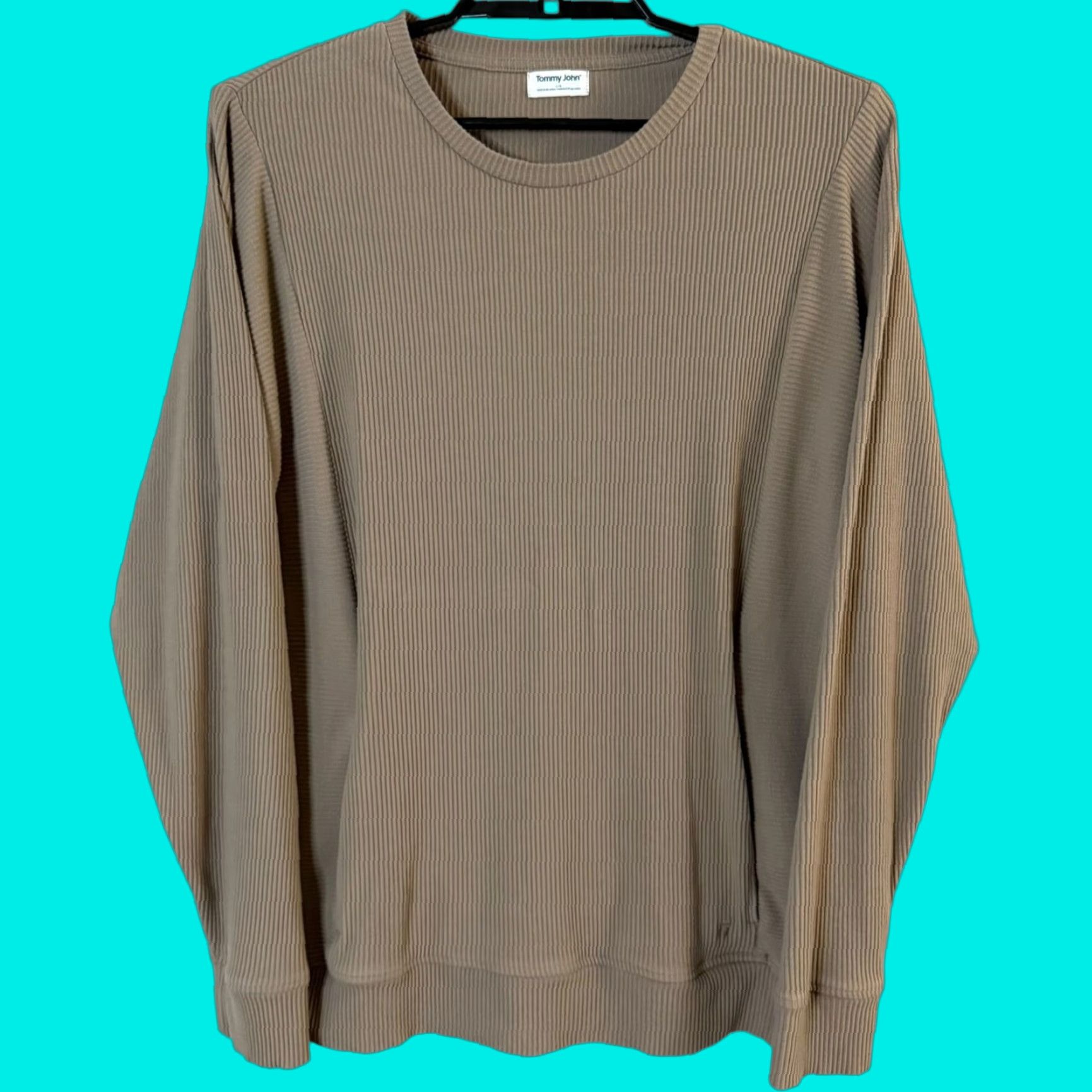 Vintage Tommy John Sweatshirt Tan Men L Ribbed Long-Sleeve Crewneck Pockets Size US L / EU 52-54 / 3 - 1 Thumbnail