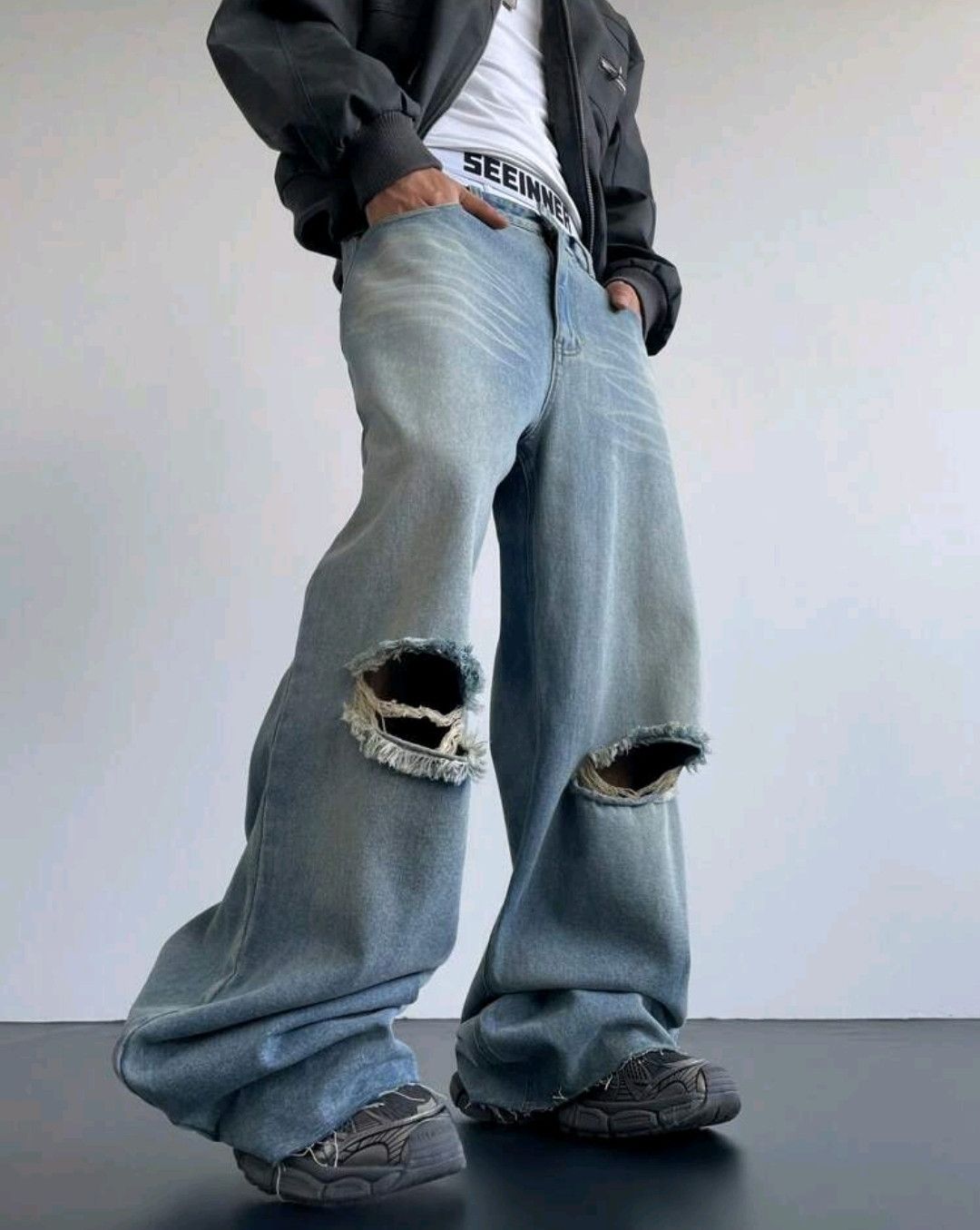 Y2K Vintage Distressed Washed Loose Baggy Straight-Leg Jeans