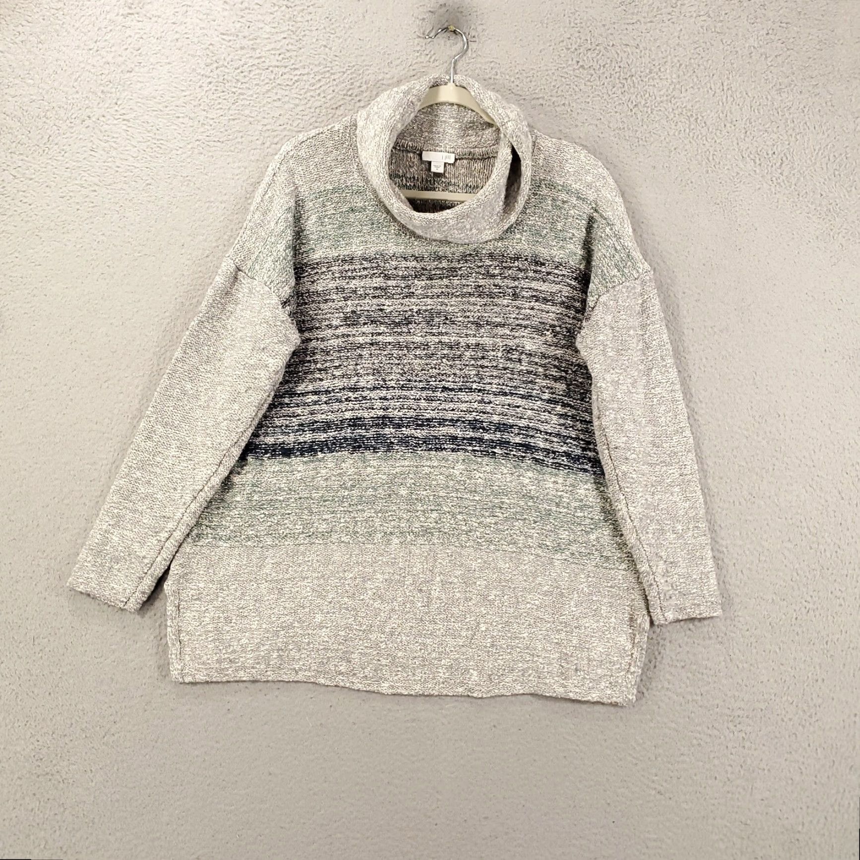 J. Jill J. Jill Sweater Women's Medium Gray Blue Striped Cowl Neck Knit Pullover Size M / US 6-8 / IT 42-44 - 2 Thumbnail