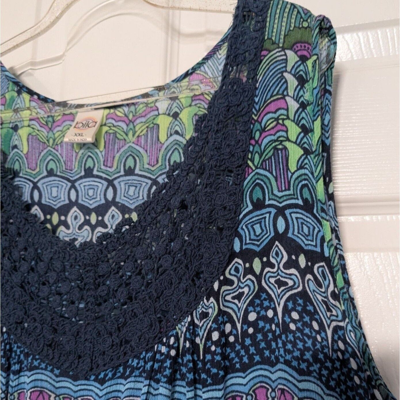 Designer Bila Boho Maxi Dress Womens Size XXL Blue Geometric Crochet Size XXL / US 16-18 / IT 52-54 - 3 Thumbnail