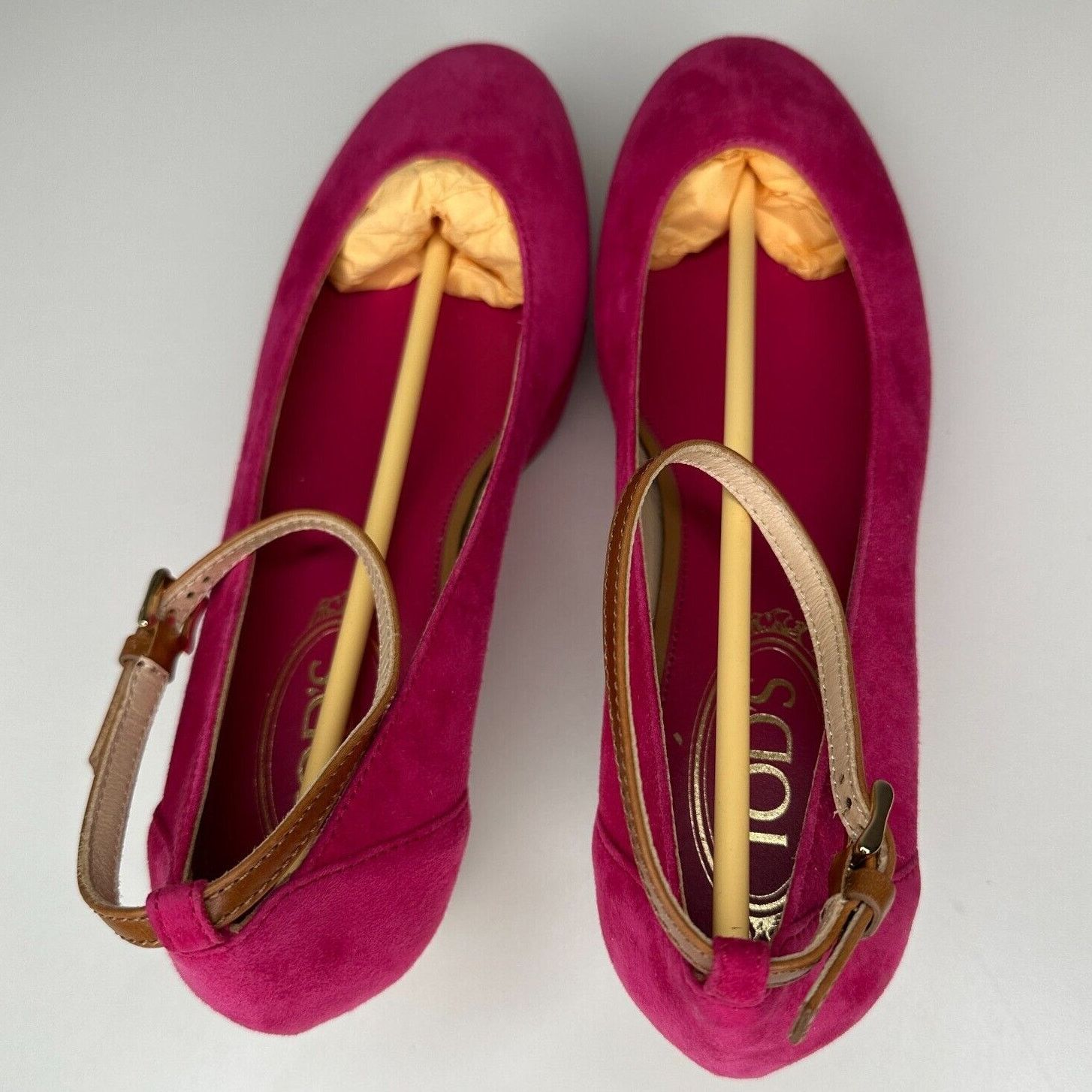Tod's Tod's Pink Suede Ankle Strap Round Toe Wedge Shoes 38 / 8 Size US 8 / IT 38 - 8 Thumbnail