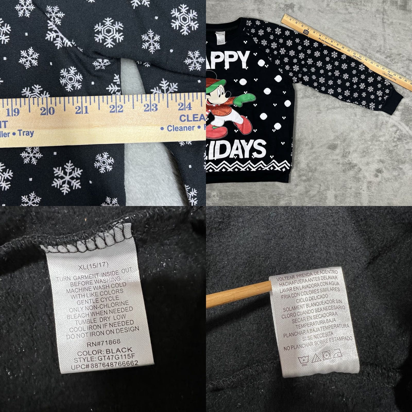 Disney Disney Sweatshirt Mickey Mouse Women's XL Crew Neck Black Fleece Interior Snowflakes Sparkle Graphic 15-17 Winter Athleisure Made by Disney Size XL / US 12-14 / IT 48-50 - 8 Thumbnail