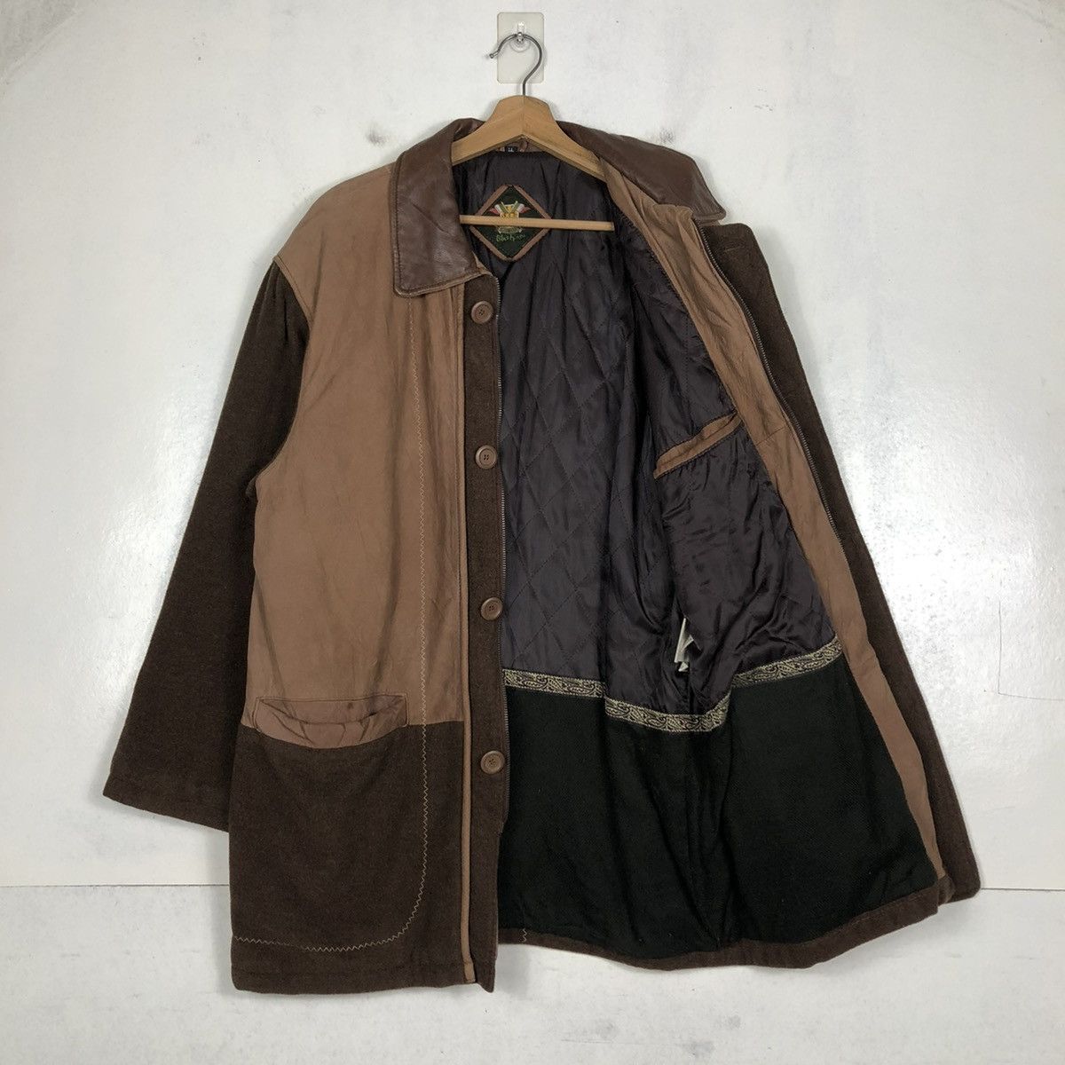 Vintage 📌 WOOL CHORE LEATHER COLLAR JACKET BLUE EFORST ISSEY MIYAKE Size US M / EU 48-50 / 2 - 12 Thumbnail