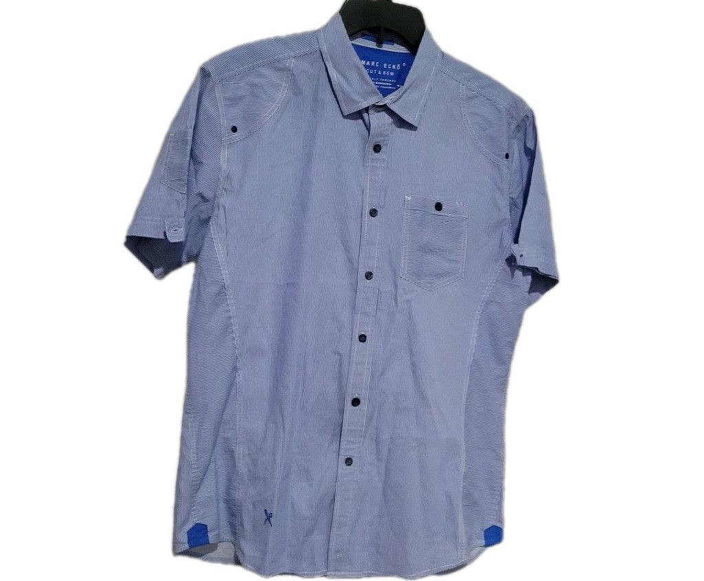 Marc Ecko Ecko Blue Short Sleeve Small Cotton Polyester Mans Dress Shi Size US L / EU 52-54 / 3 - 3 Thumbnail
