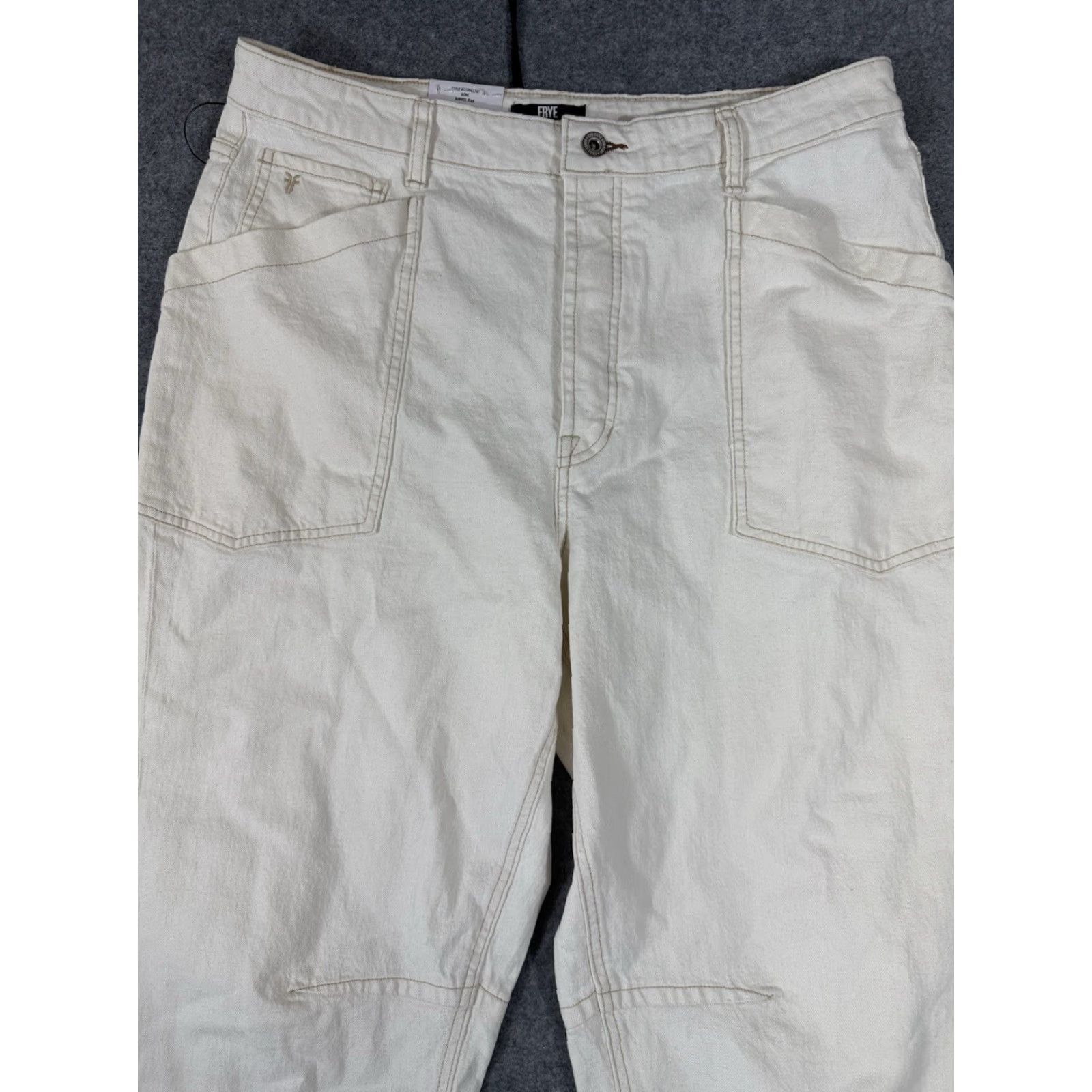 Frye Frye Barrel Ankle Jeans Womens 12 Bone Ivory Stretch Button Fly High Rise NWT Size 34" / US 12 / IT 48 - 7 Thumbnail