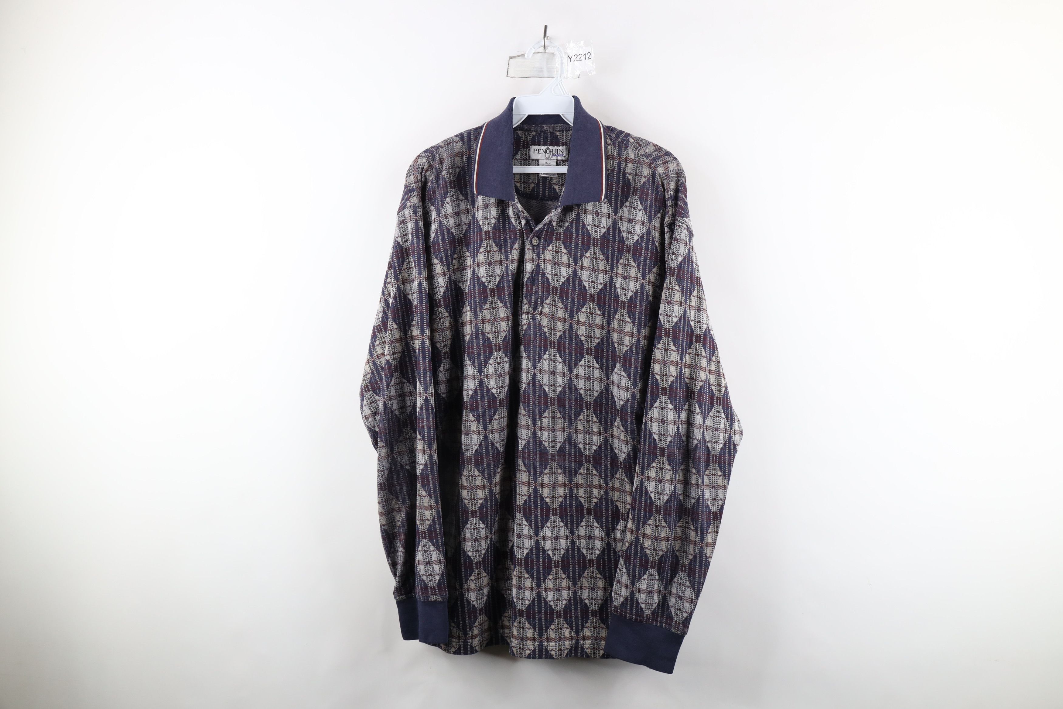 Vintage Vintage 90s Streetwear Diamond Knit Long Sleeve Polo Shirt Size US M / EU 48-50 / 2 - 1 Thumbnail
