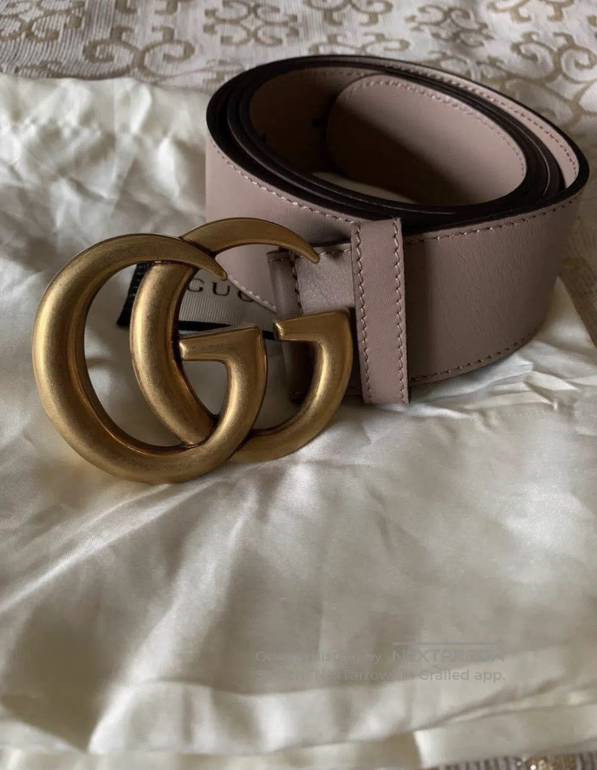 Gucci Pink Leather Belt with Gold Interlocking Buckle. Size ONE SIZE - 1 Thumbnail