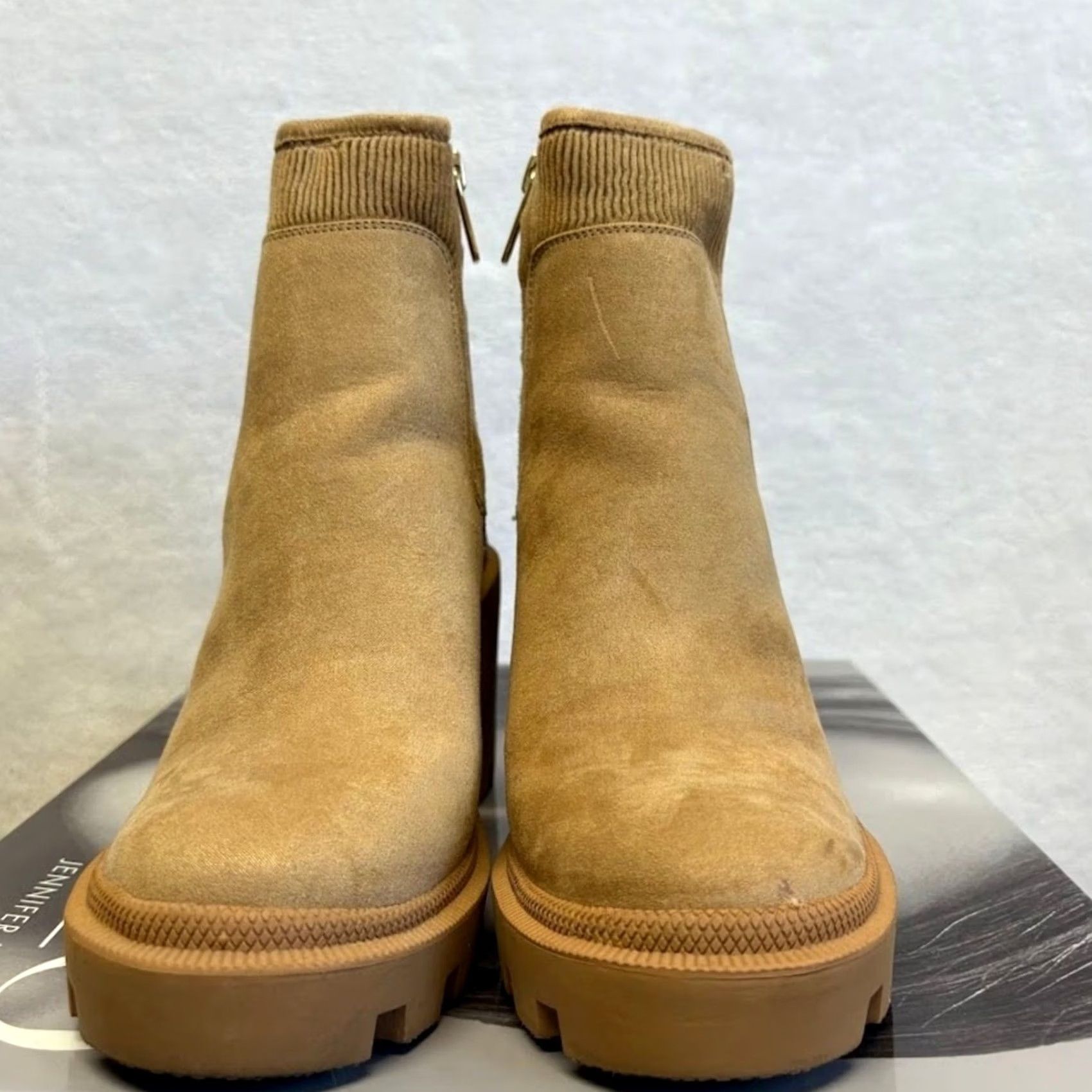 Vintage J.Lo Chelsea Boots Tan Suede Lug Sole Block Heel Y2K Ankle Booties Size 6.5 Size US 7 / IT 37 - 3 Thumbnail