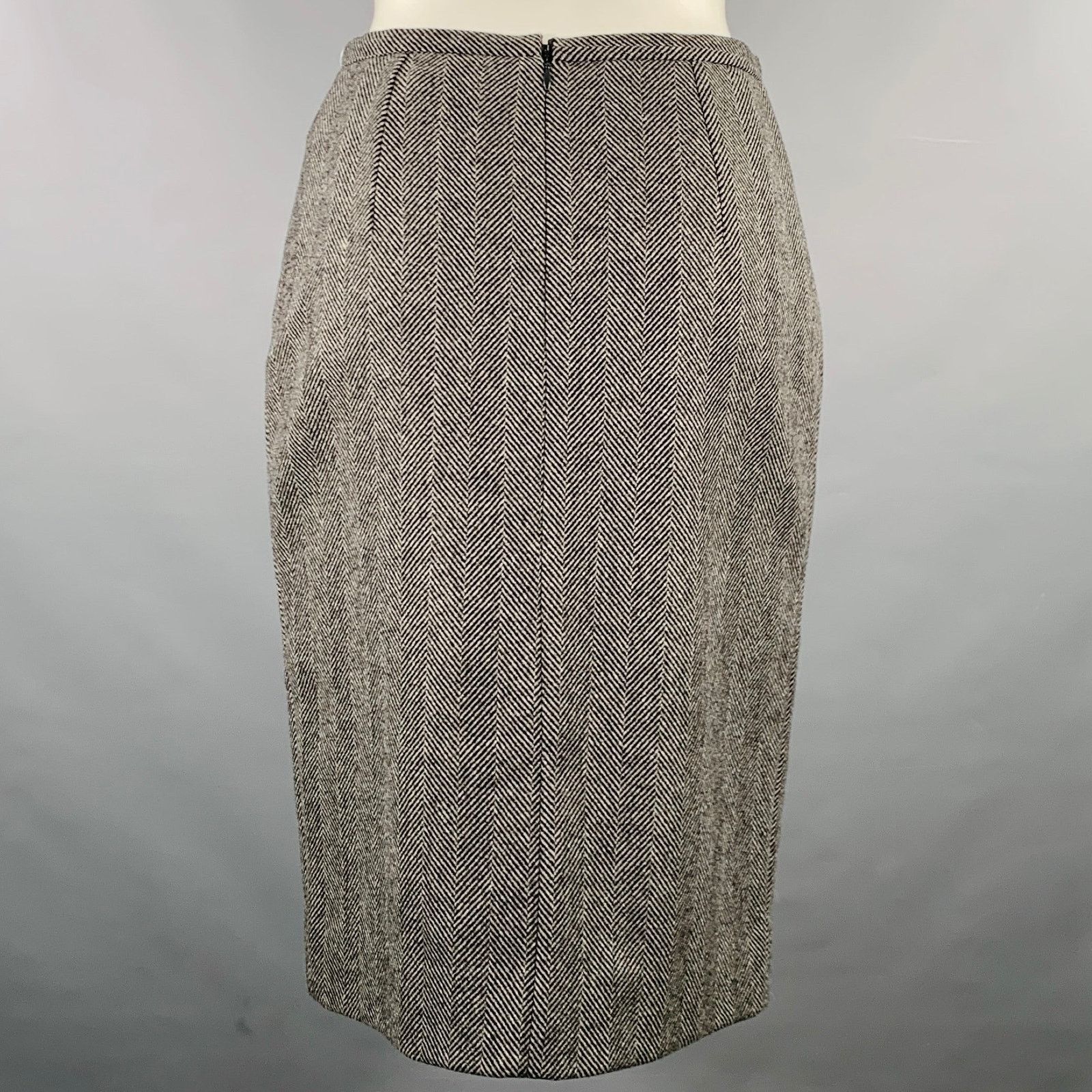 Michael Kors Grey Black Wool Cashmere Herringbone Pencil Skirt Size 26" / US 2 / IT 38 - 3 Thumbnail
