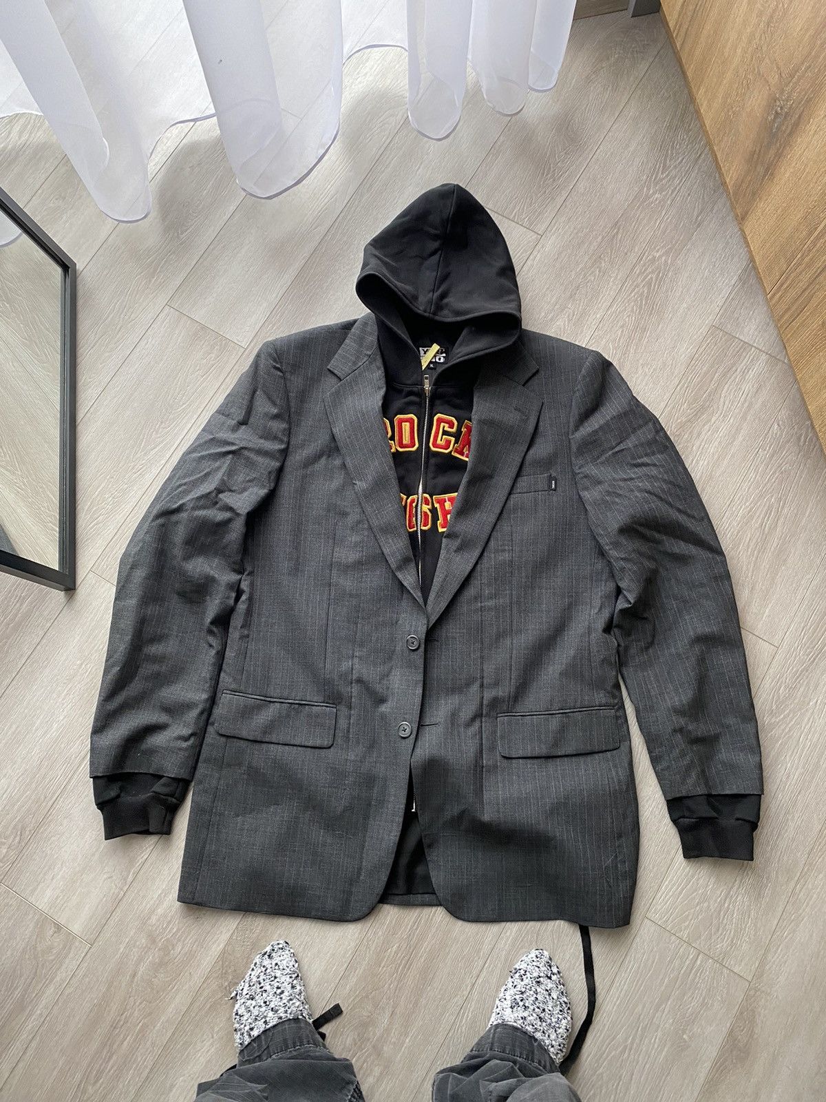 image of Avant Garde Vintage Hooded Blazer Like Balenciaga Vetements Jacket in Black, Men's (Size Large)