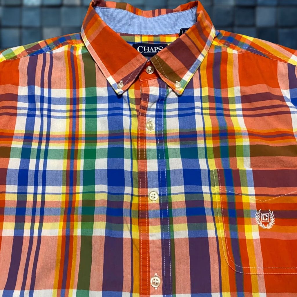 Chaps Chaps Ralph Lauren Mens XL Button-Down Shirt Multicolor Plaid Short Sleeve, Casual, Travel, Business, Cotton Polyester, Easy Care, Regular Fit Size US XL / EU 56 / 4 - 1 Thumbnail