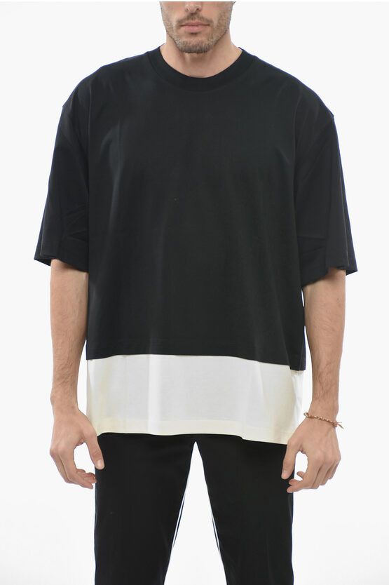 image of Neil Barrett Slim Fit Double Layer Crew-Neck T-Shirt in Black, Men's (Size 2XL)