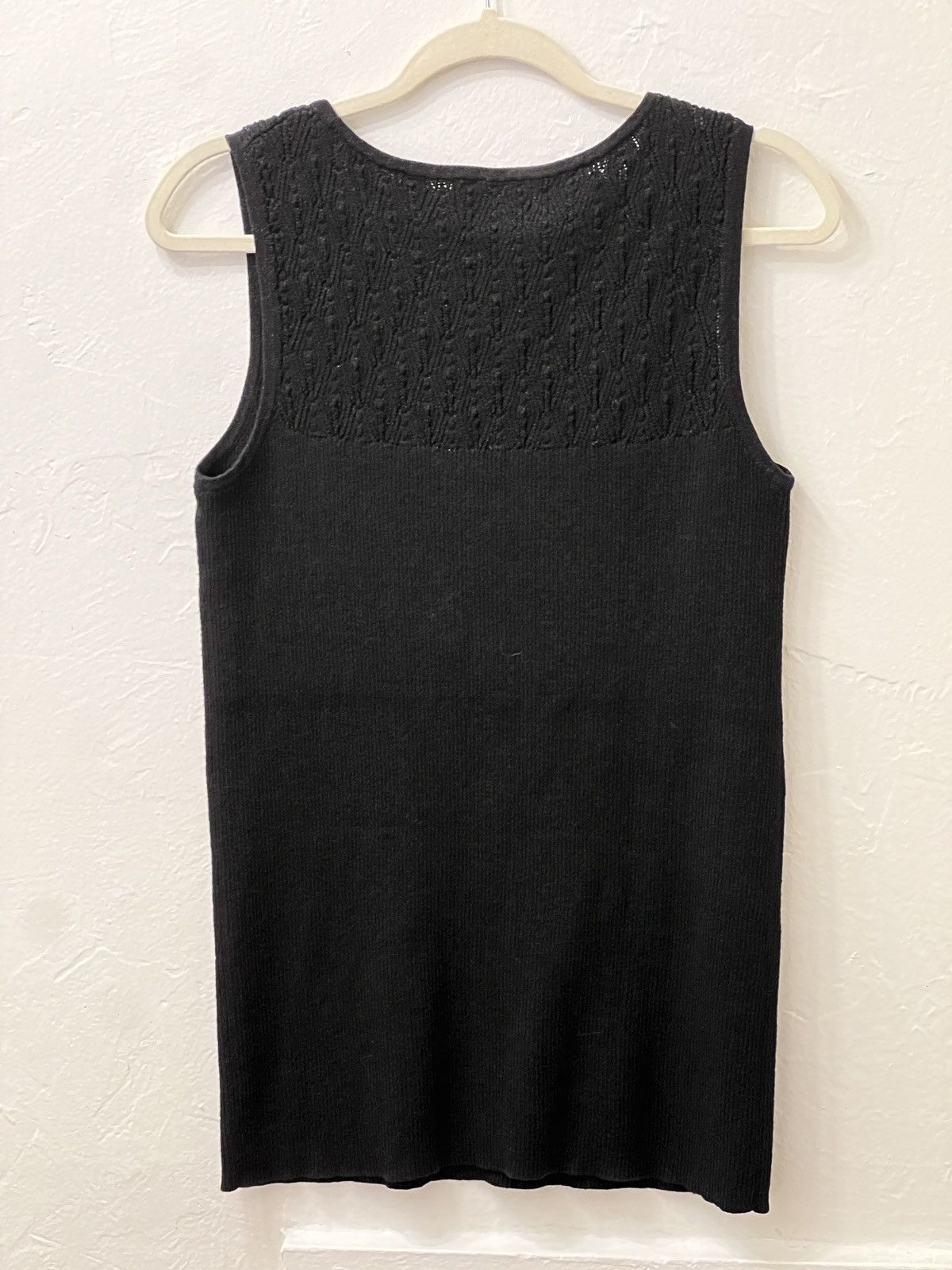 Karl Lagerfeld Black Pointelle Knit Sleeveless Sweater Size XL / US 12-14 / IT 48-50 - 4 Thumbnail