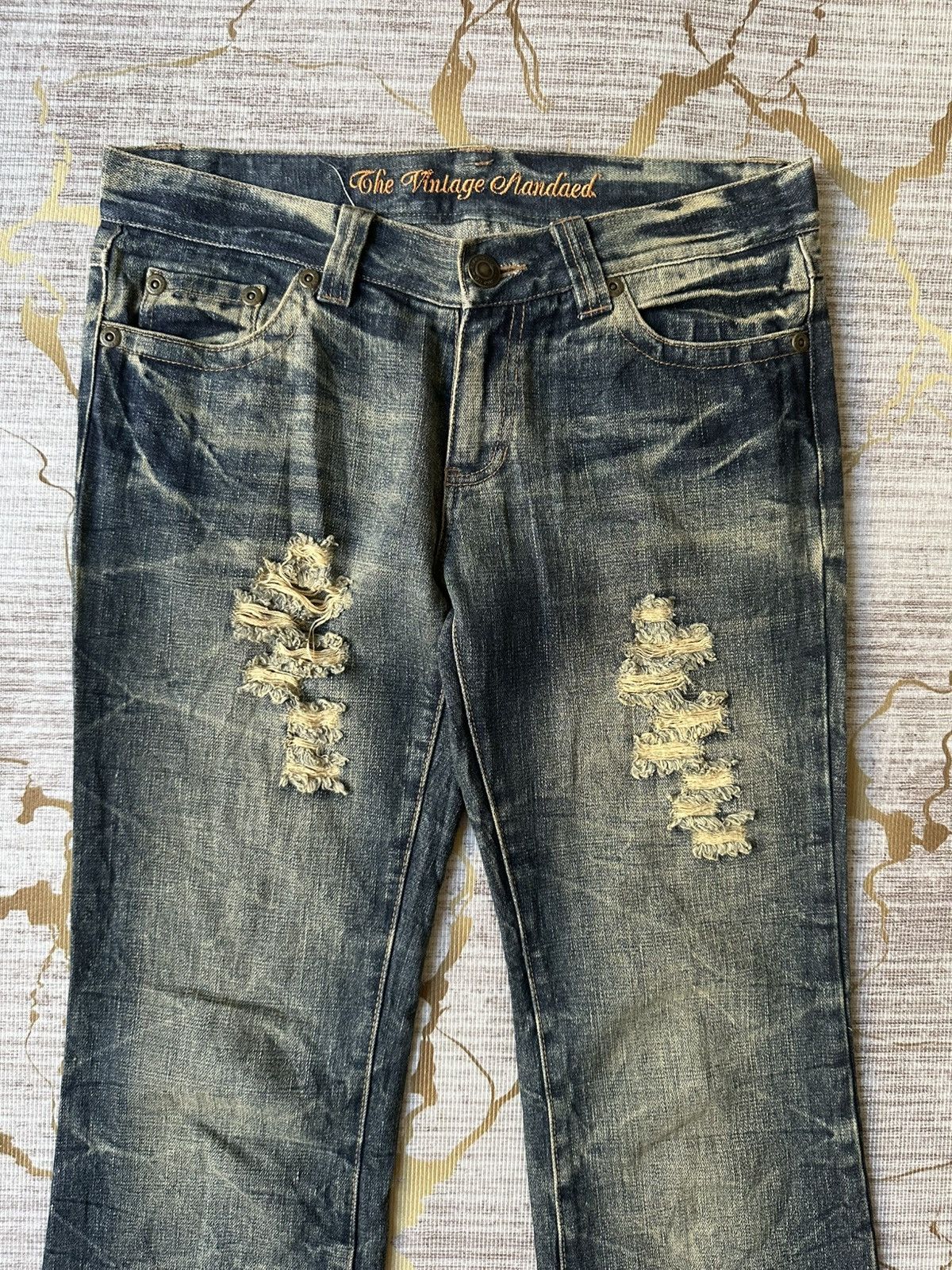 Tornado Mart FLARE Sky Bomber Distressed Claw Marks Design Denim Size US 31 - 6 Thumbnail