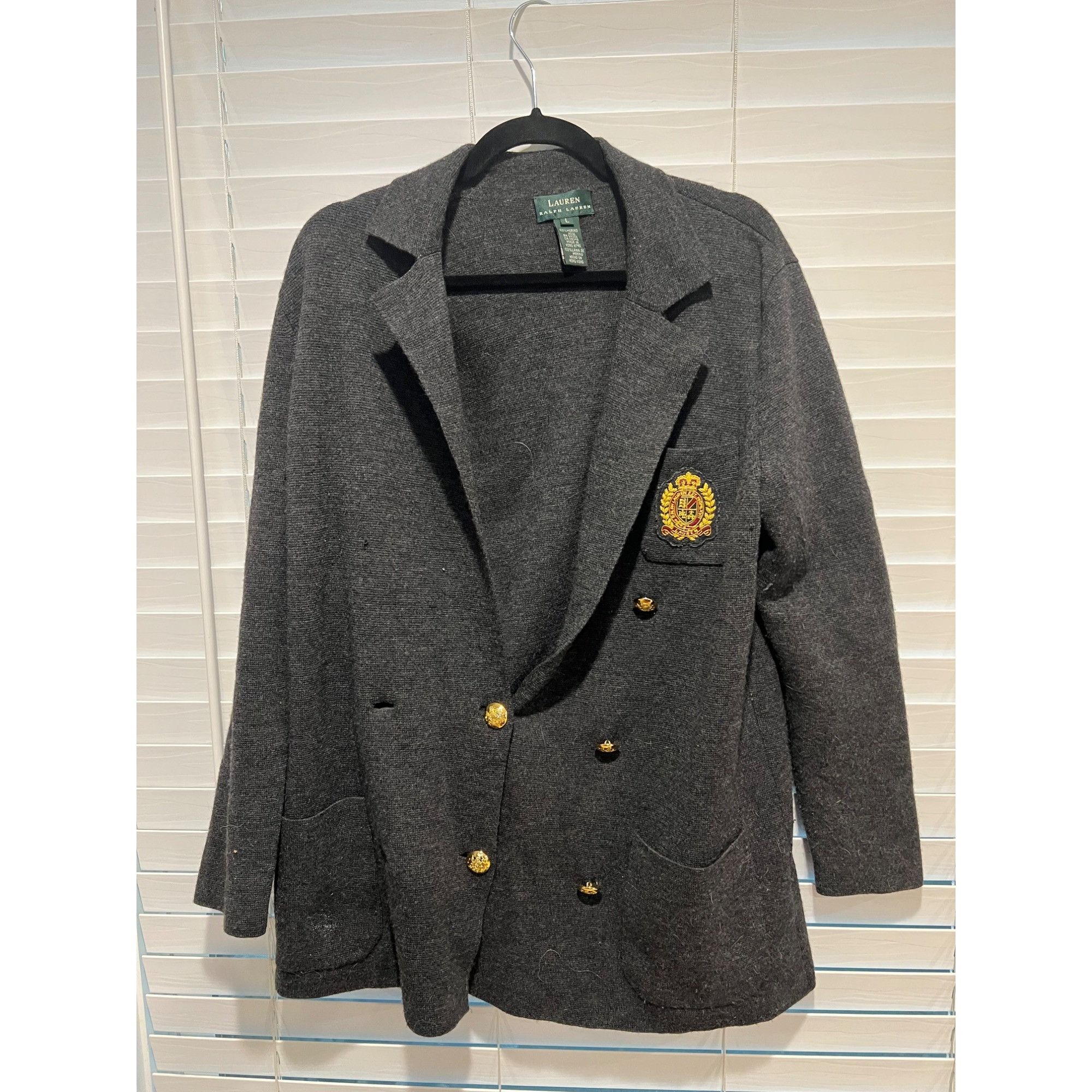 Lauren Ralph Lauren Ralph Lauren Black Merino Wool Double Breasted Crest Crown L Size L / US 10 / IT 46 - 1 Thumbnail