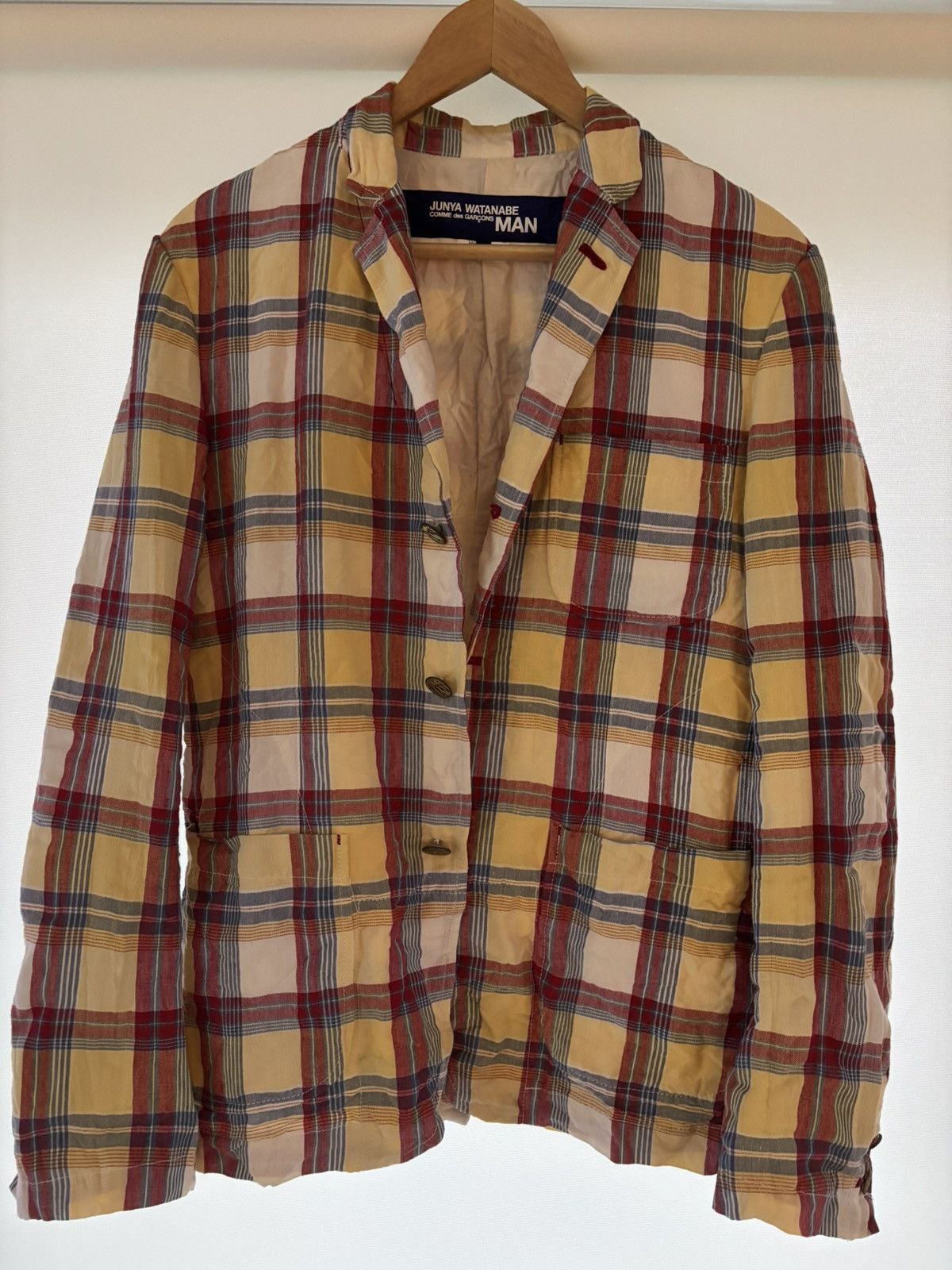 Junya Watanabe Junya Watanabe MAN AD2007 Crinkled Plaid Blazer Size 34S - 1 Thumbnail