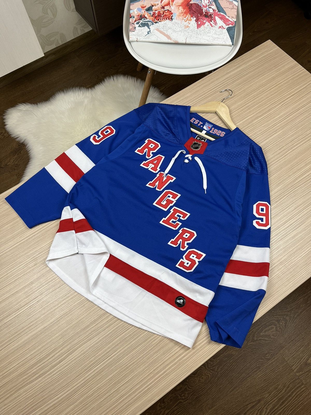 image of Adidas x Nhl Wayne Gretzky 99 New York Rangers Gerry Cosby Jersey in Blue/Red, Men's (Size Small)