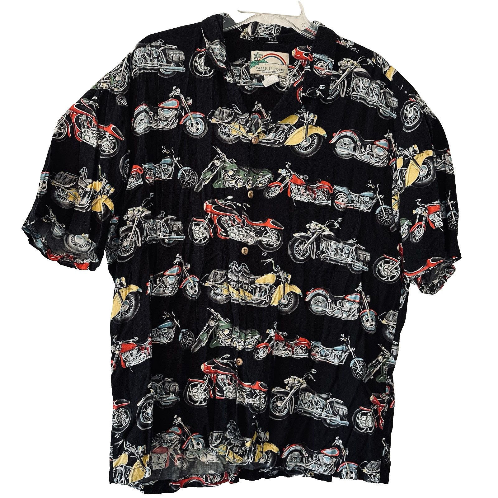 Paradise Found Paradise Found Hawaiian Shirt Blk w/Motorcycle XL Button VTG Size US XL / EU 56 / 4 - 1 Thumbnail