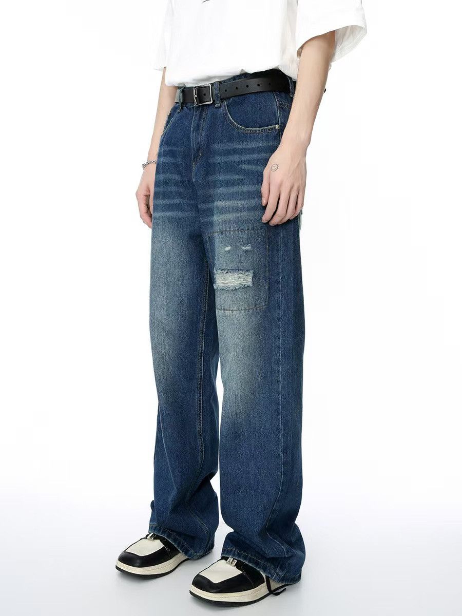 Vintage patch ripped loose straight jeans