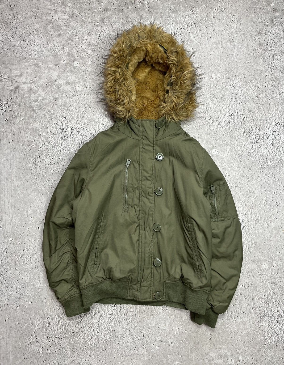 Other Women’s Olive Faux Fur Hood Bomber Jacket S Size S / US 4 / IT 40 - 1 Thumbnail