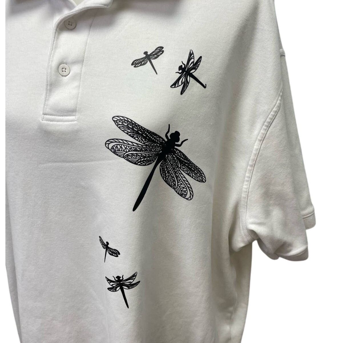 Eddie Bauer Hand Printed Mens XL Tall Dragonfly Short Sleeve Polo Shirt Size XL / US 12-14 / IT 48-50 - 3 Thumbnail