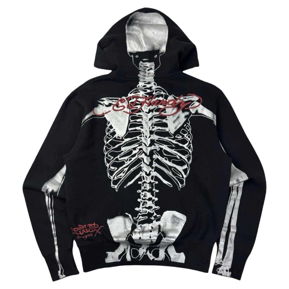 Y2K 2000s Ed Hardy Cyber Skeleton Skull Body Zip Up Hoodie