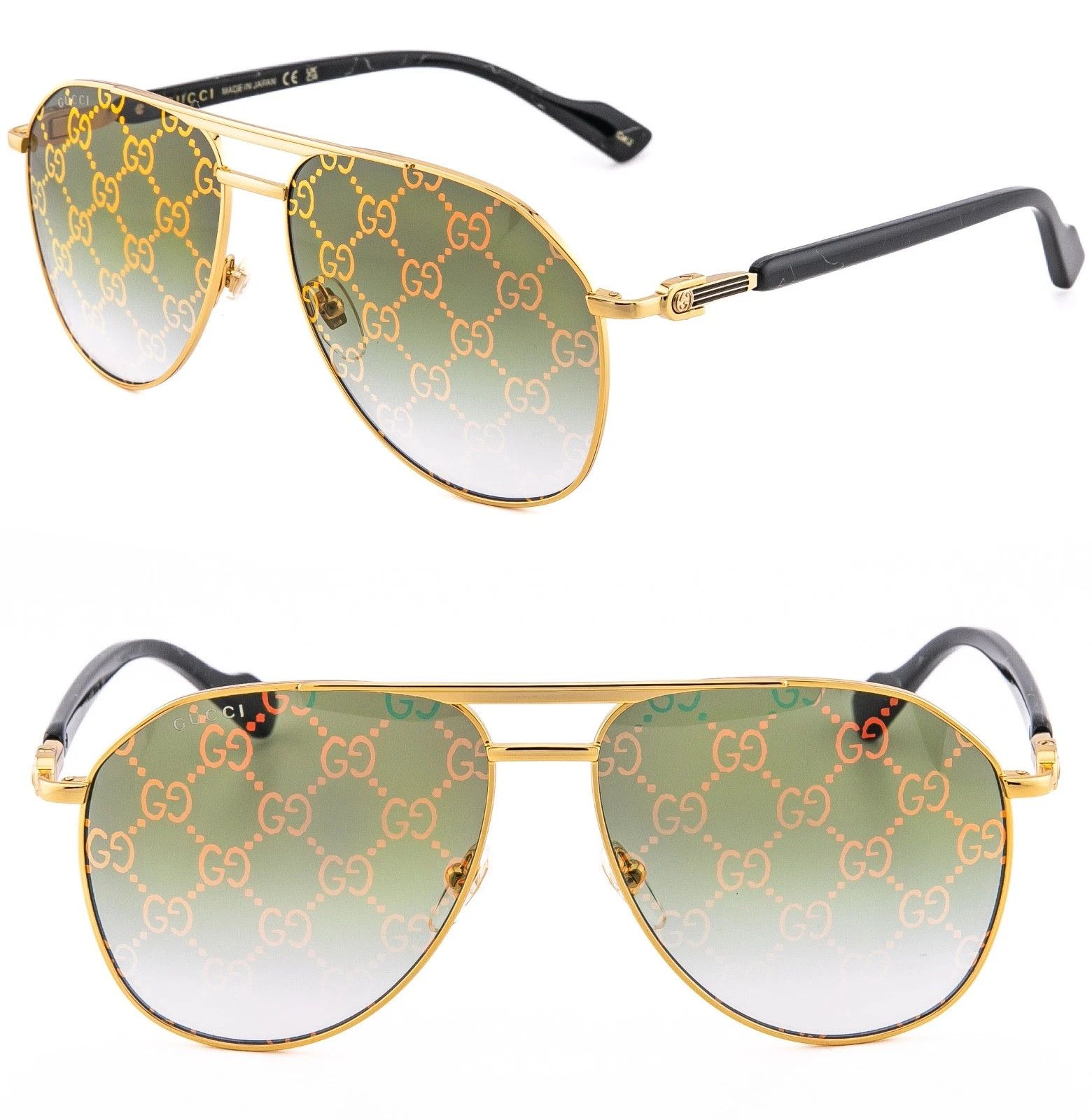 Gucci GUCCI 1220 Gg1220S Gold Green Mirror Aviator Sunglass 004 Size ONE SIZE - 1 Thumbnail