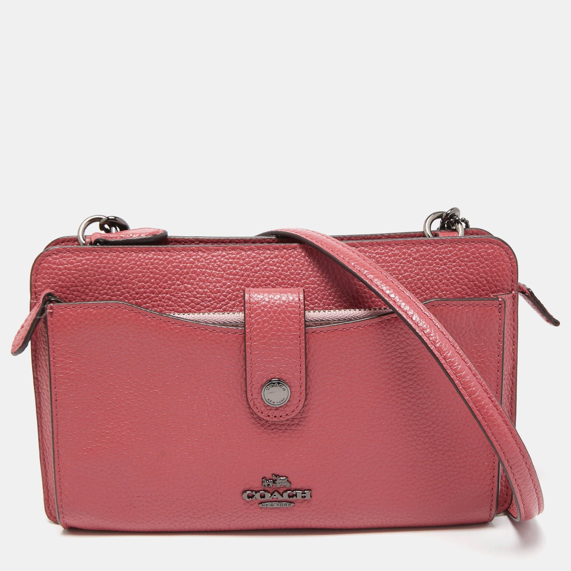 image of Coach Two Tone Pink Leather Noa Pop Up Crossbody Bag, Women's
