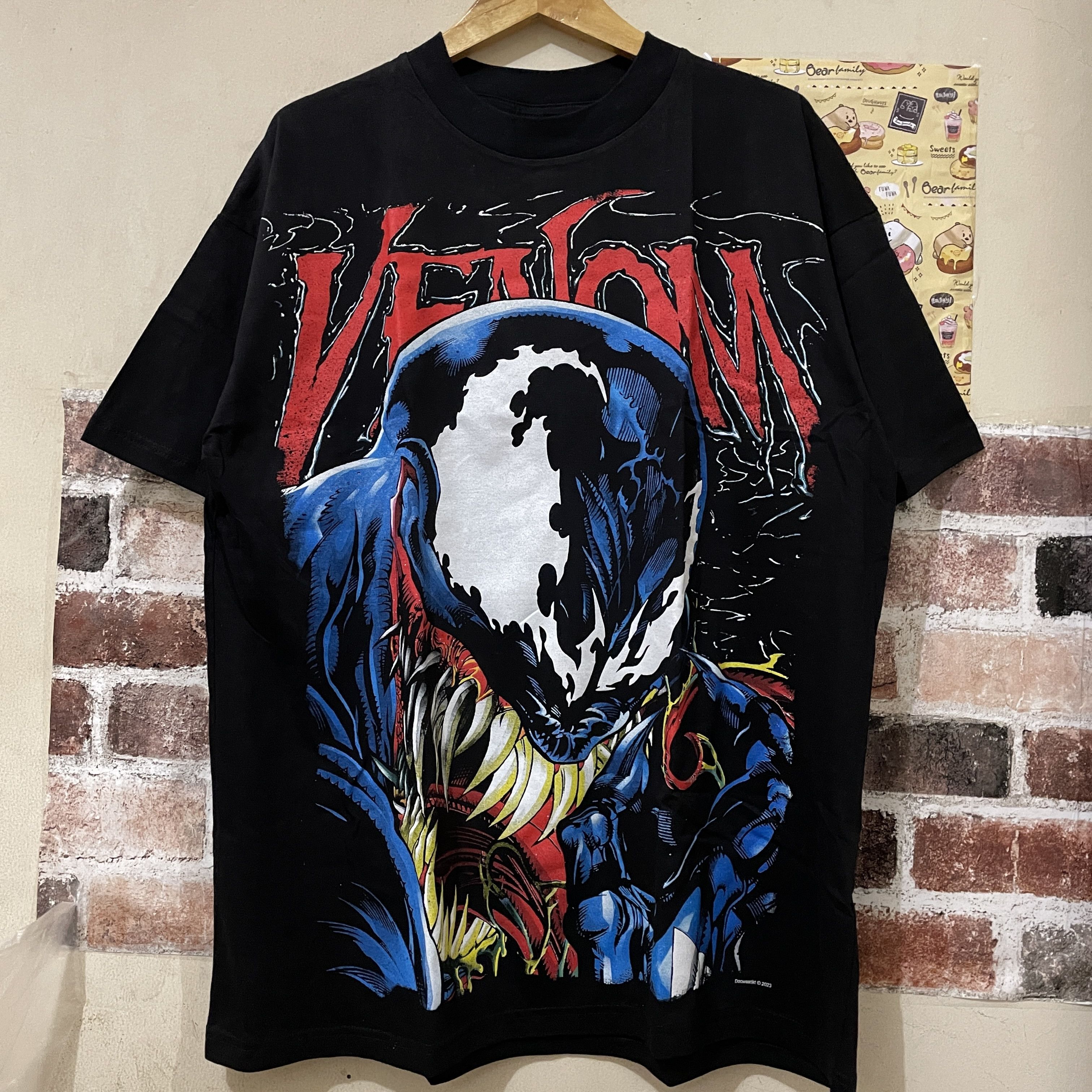 Marvel VENOM Character Print T-Shirt, Men's L size cotton black type Vintage Second Hand