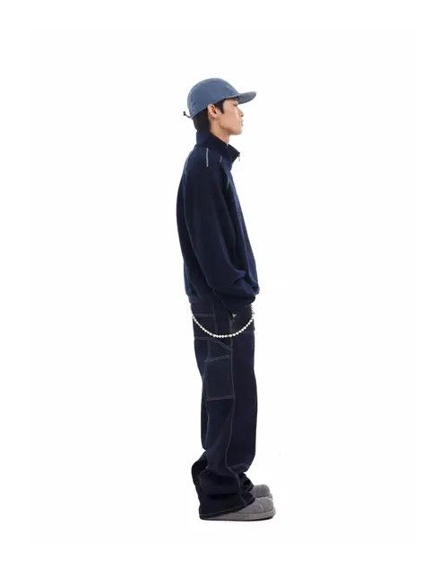 VIBE High Street Clean Fit Multi Pockets Dark Blue Baggy Jeans Size US 33 - 7 Thumbnail