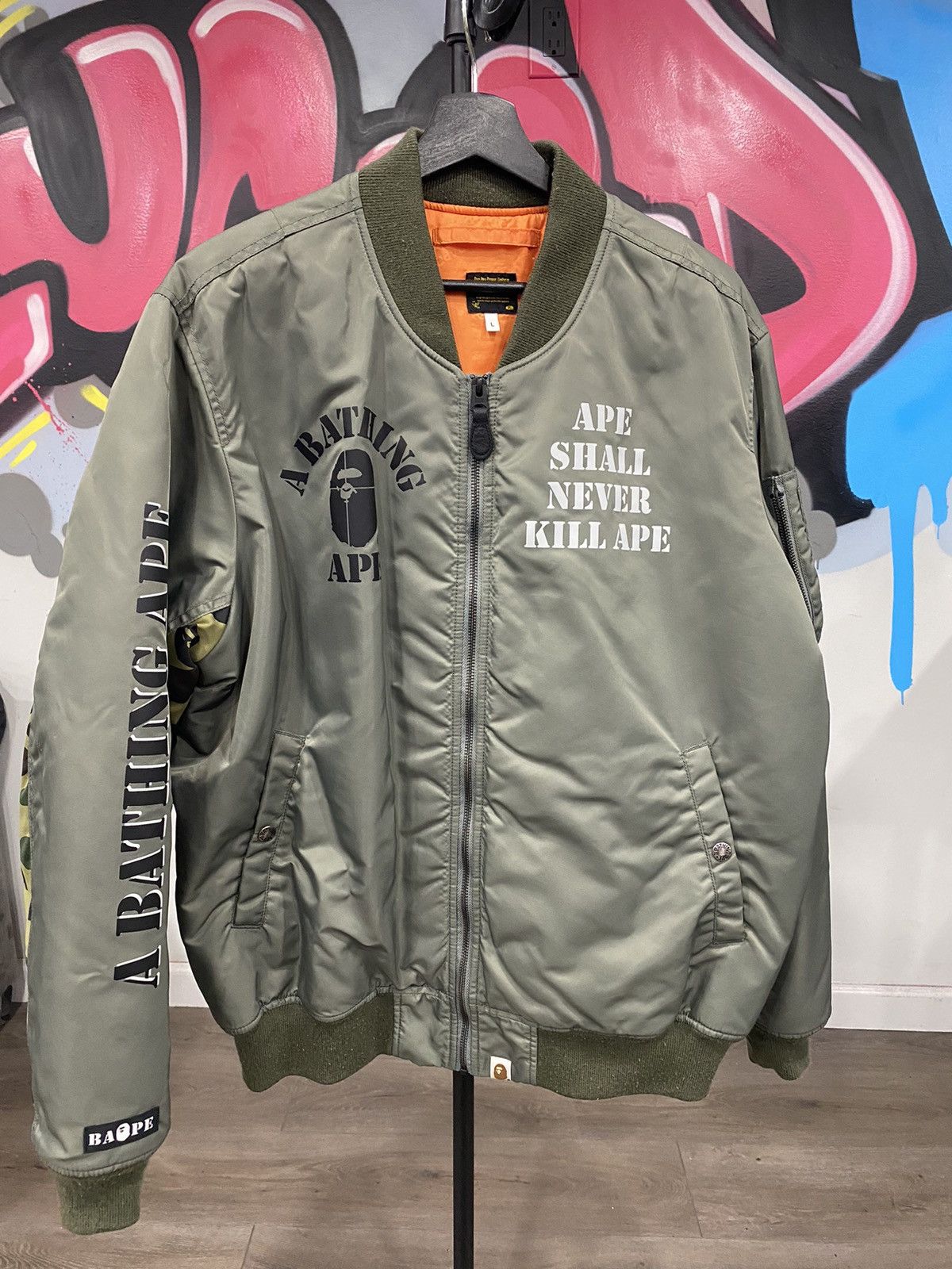 Bape Babe Olive Bomber Jacket | Grailed