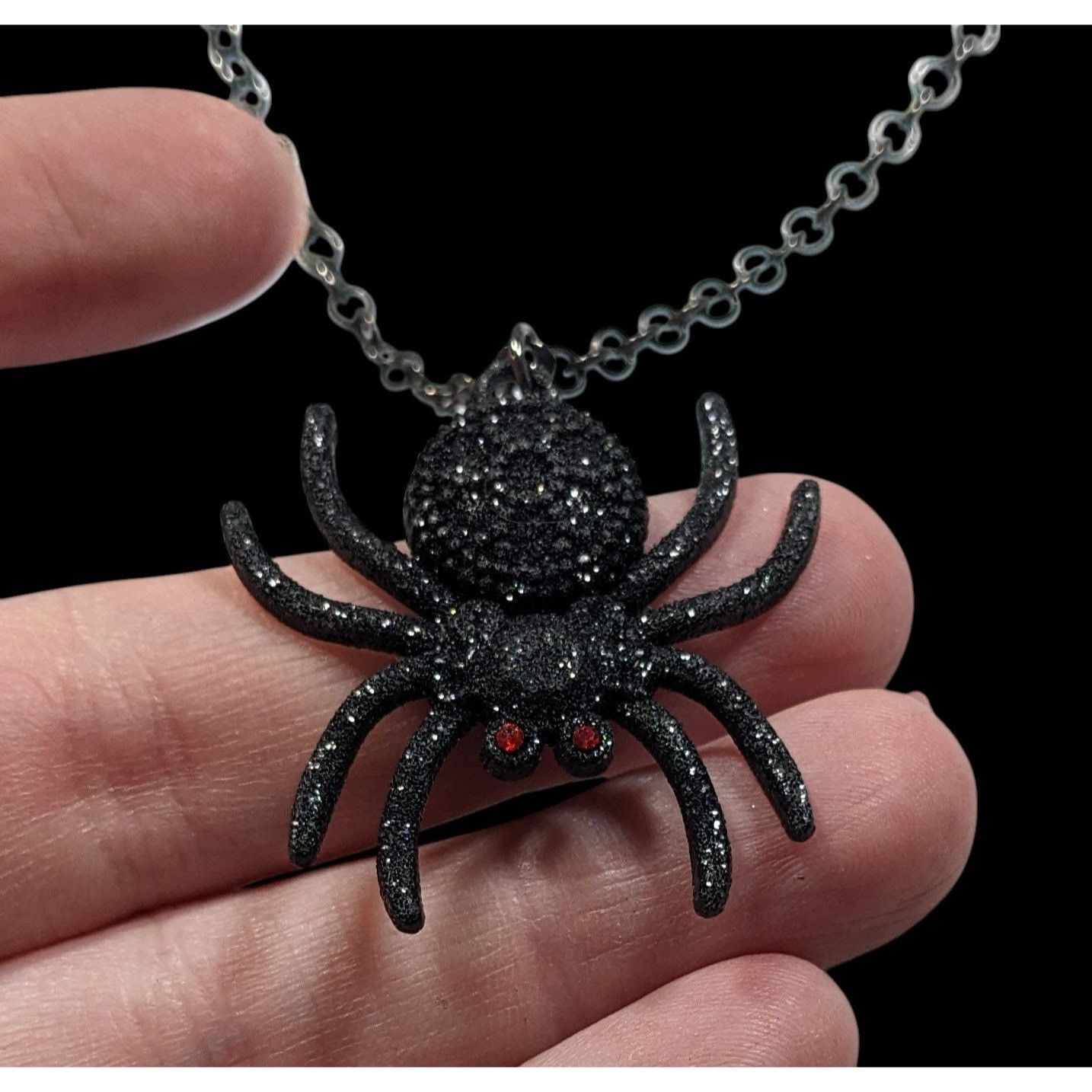 Other Gothic Halloween Black Glitter Spider Necklace Size ONE SIZE - 6 Thumbnail