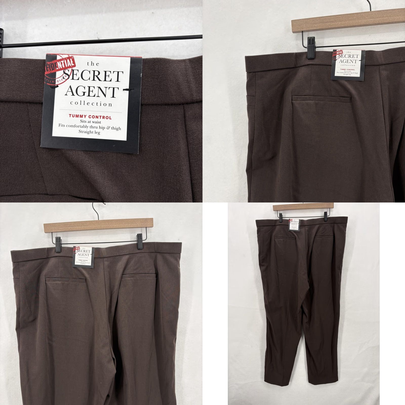 Vintage Roz & Ali Pants Womens 20 Brown Secret Agent Tummy Control Straight Leg Career Size 42" / US 20 - 9 Thumbnail