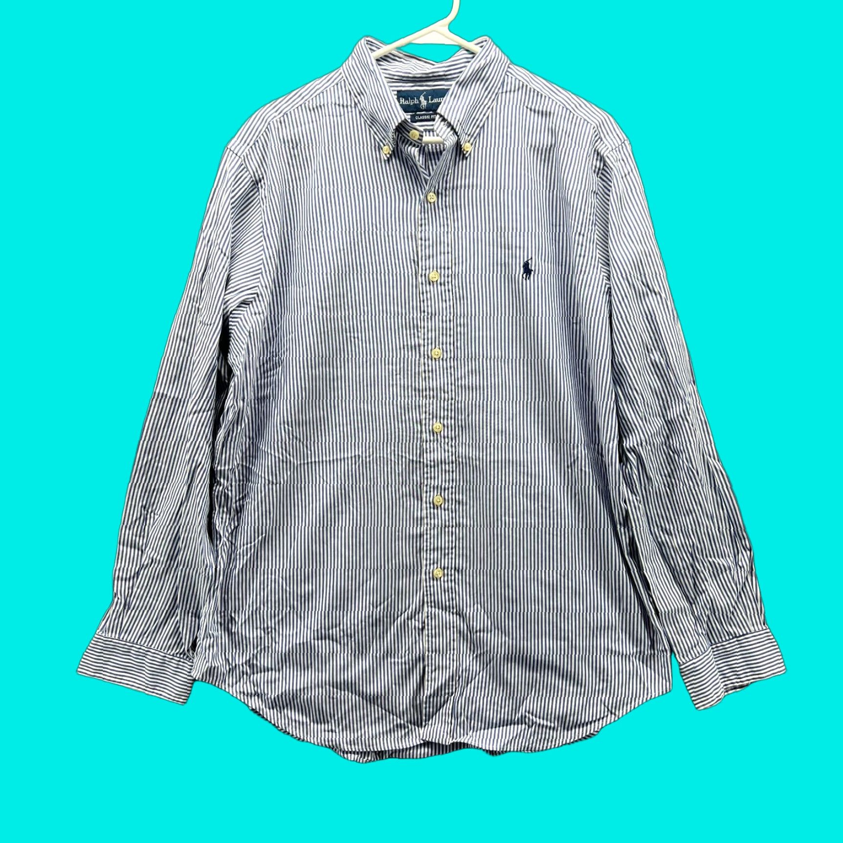 Ralph Lauren VINTAGE Ralph Lauren Shirt Mens 16.5 Blue Stripes Button Up Classic Oxford Pony Size US XL / EU 56 / 4 - 1 Thumbnail