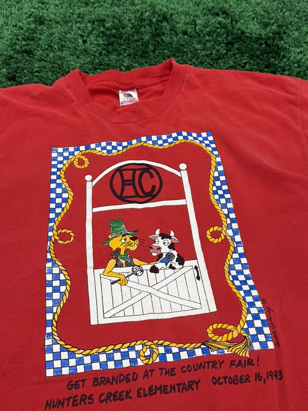 Fruit Of The Loom × Vintage Vintage Farmer Cartoon Cow Dog Fair Tee Red XL 90s Stitch Size US XL / EU 56 / 4 - 3 Thumbnail