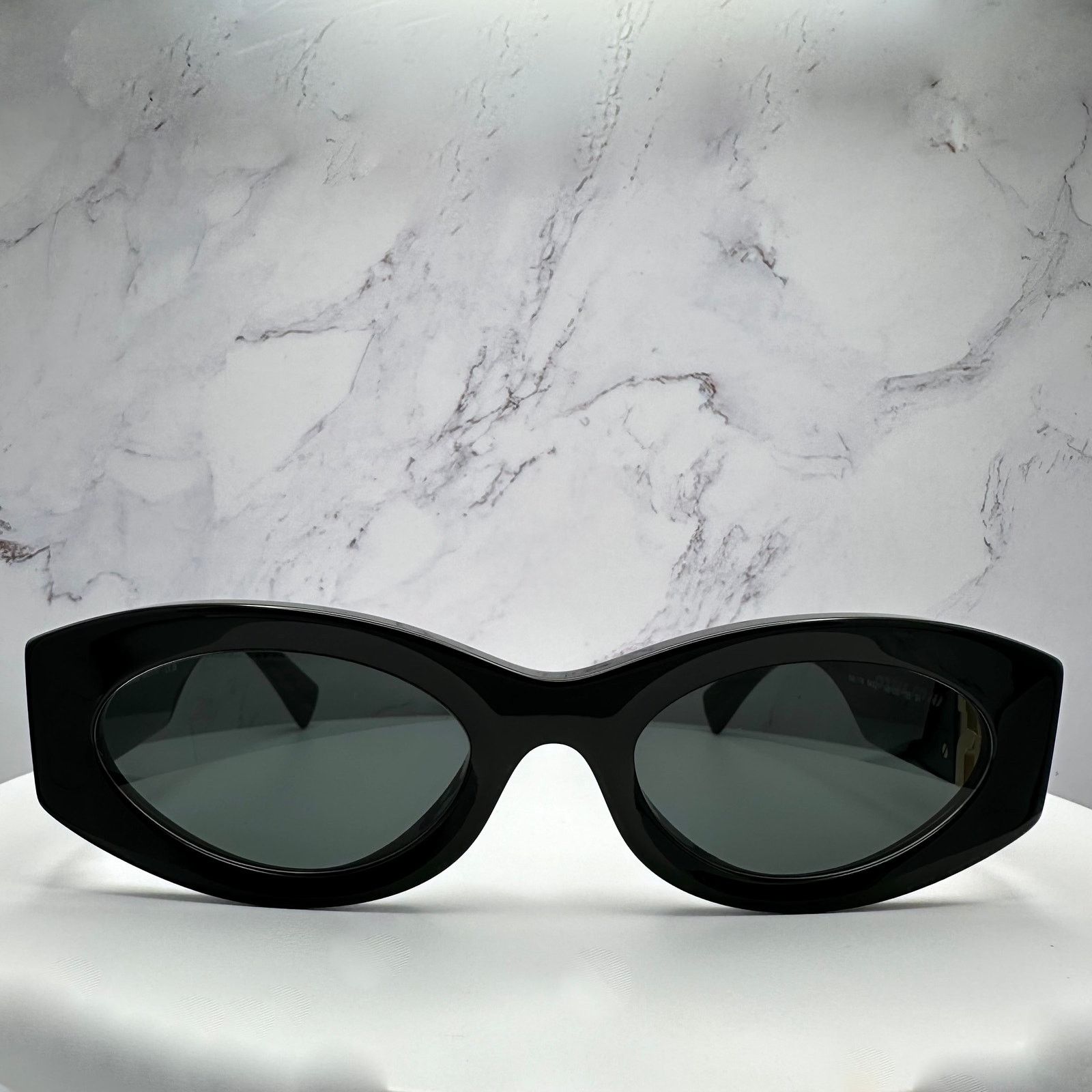 Miu Miu New MIU MIU Sunglasses Black Oval Acetate Gold Metal Logo Size ONE SIZE - 3 Thumbnail
